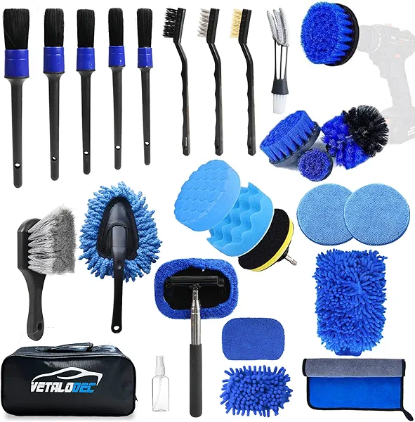 VETALODEC Brush Drill Attachment Set 27Pcs Car Detailing Kit Interior and Exterior Automotive Tyre Detail Brushes Car Wash Cleaning Tools Kit for Interior, Exterior, Wheels