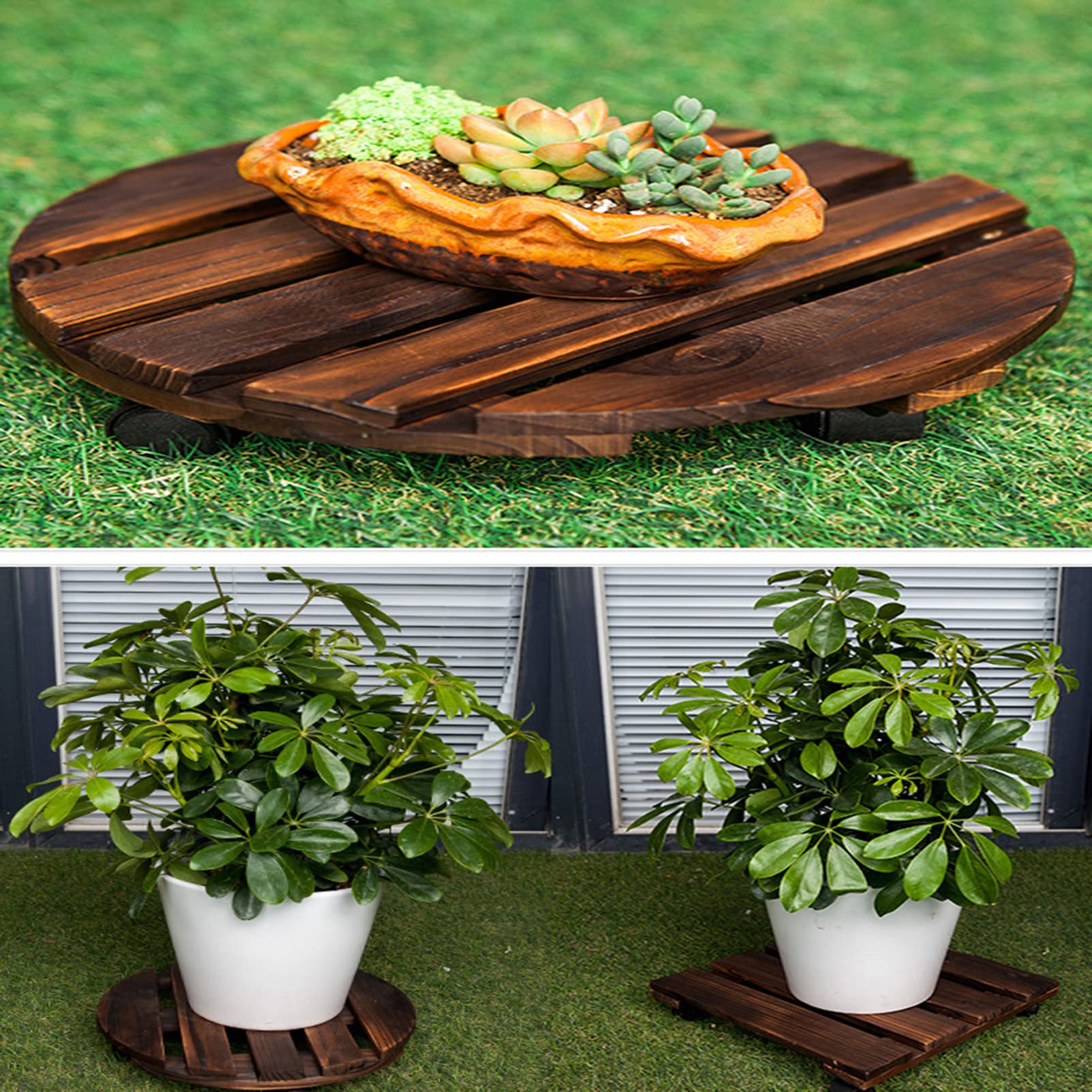 WPC Chariot Pour Plantes,soucoupe Avec Roulettes,planche à Roulettes,verrouillable Pour L