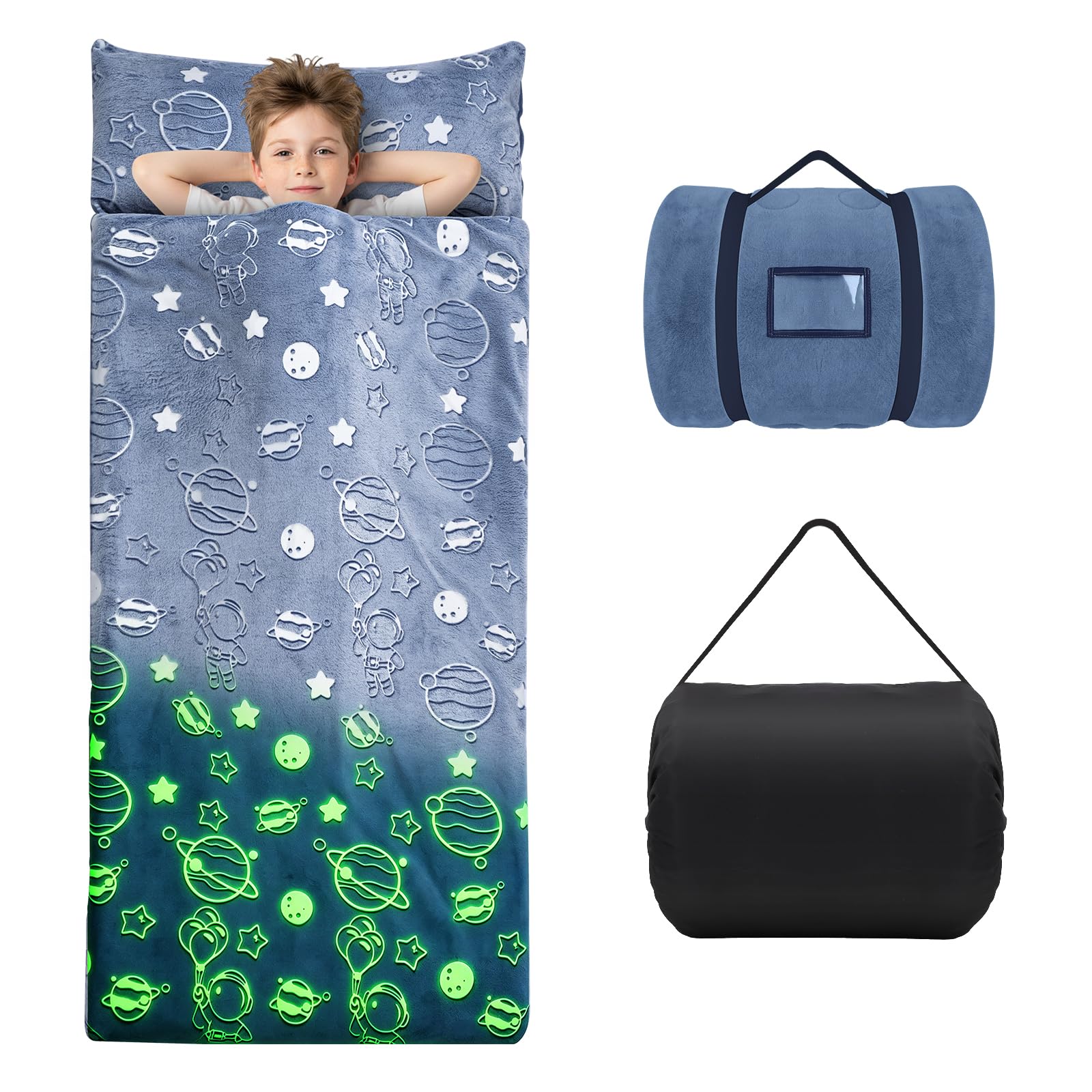 Kids Nap Mat Glow In The Dark with Pillow Luminous Portable Sleeping Bag