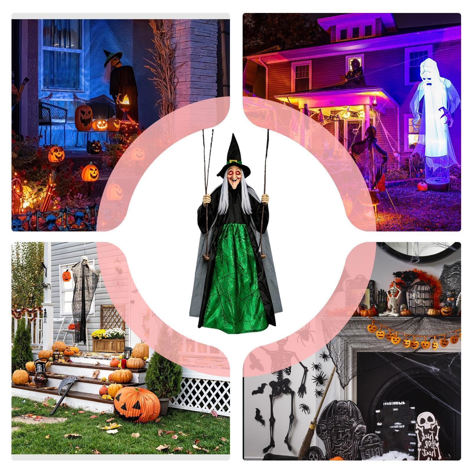 Schwingende Hexe Halloween-Dekoration 1,8 m lebensgroße Outdoor-Requisiten | Hexe auf einer Schaukel Für Geisterhäuser, Partys, Hof, , Garten