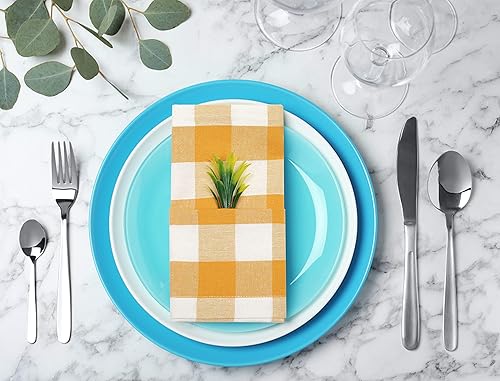 Miniatura 6 de Servilletas de tela a cuadros de guingán, 18 x 18 pulgadas, color blanco mostaza, servilletas de boda, servilletas de cóctel, servilletas de tela,