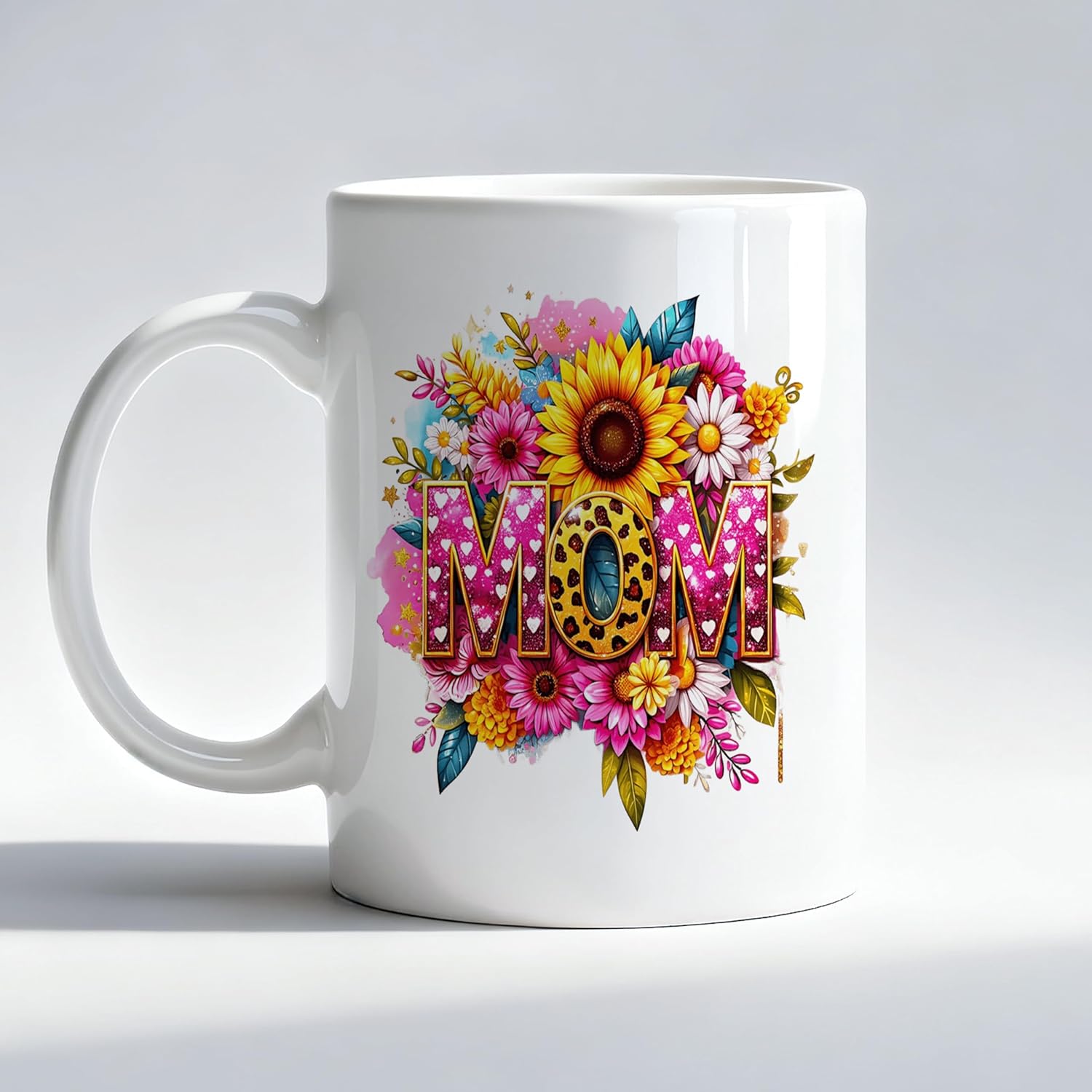 Pink Leopard Floral Mom Mug Mom Gifts from Daughters Sons Kids Coffee Cup Mother Gifts for Birthday Christmas