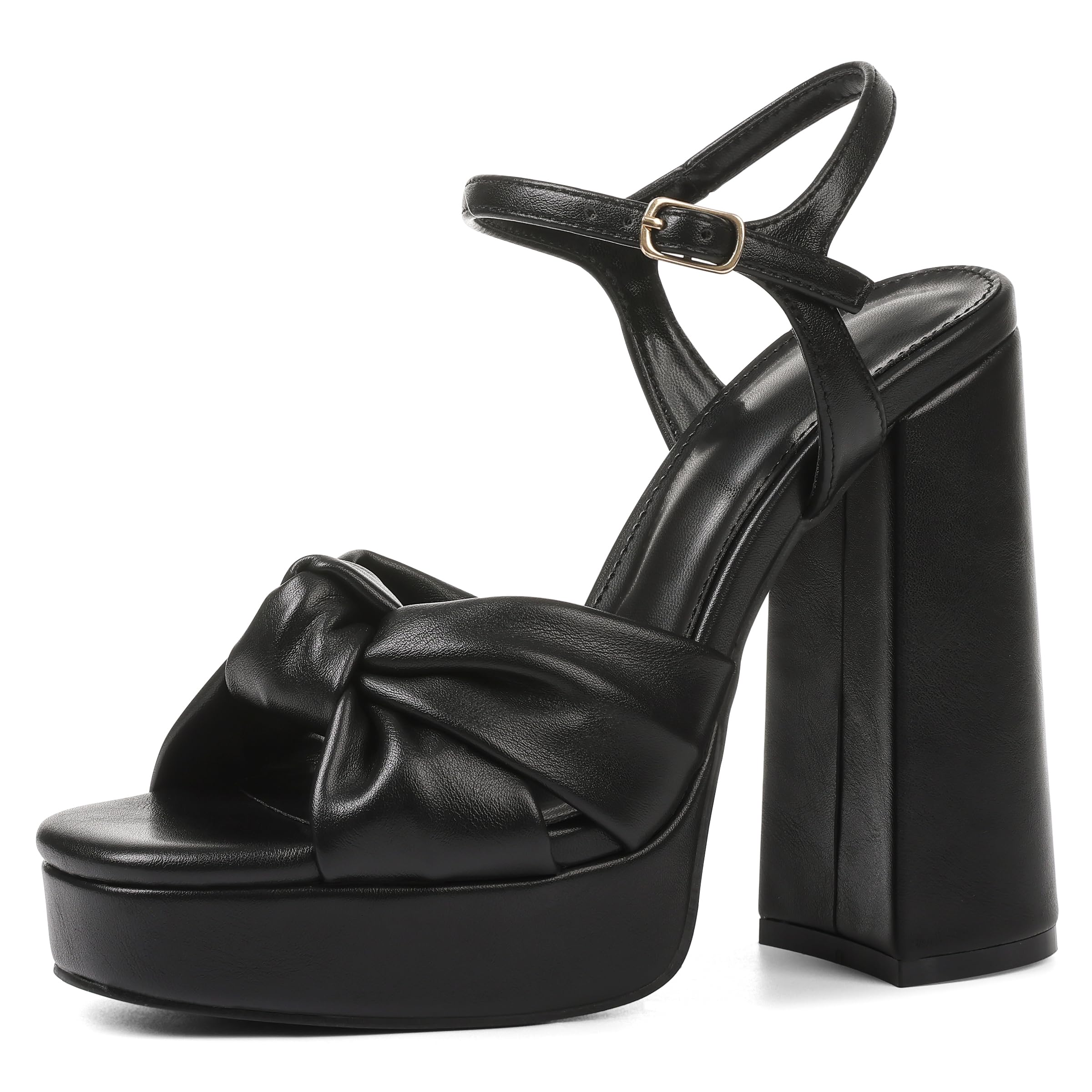 Eteridrey Bow Platform High Heels for Women Chunky Square Open Toe Heeled Sandals Sexy Ankle Strap Dress Pumps Wedding Party Prom Shoes