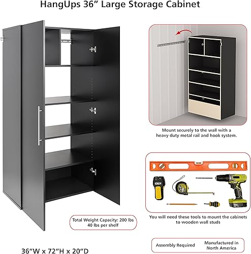Miniatura 15 de Prepac HangUps - Armario de almacenamiento grande, color gris claro inmaculado de 36 pulgadas con estantes y puertas de almacenamiento, ideal para