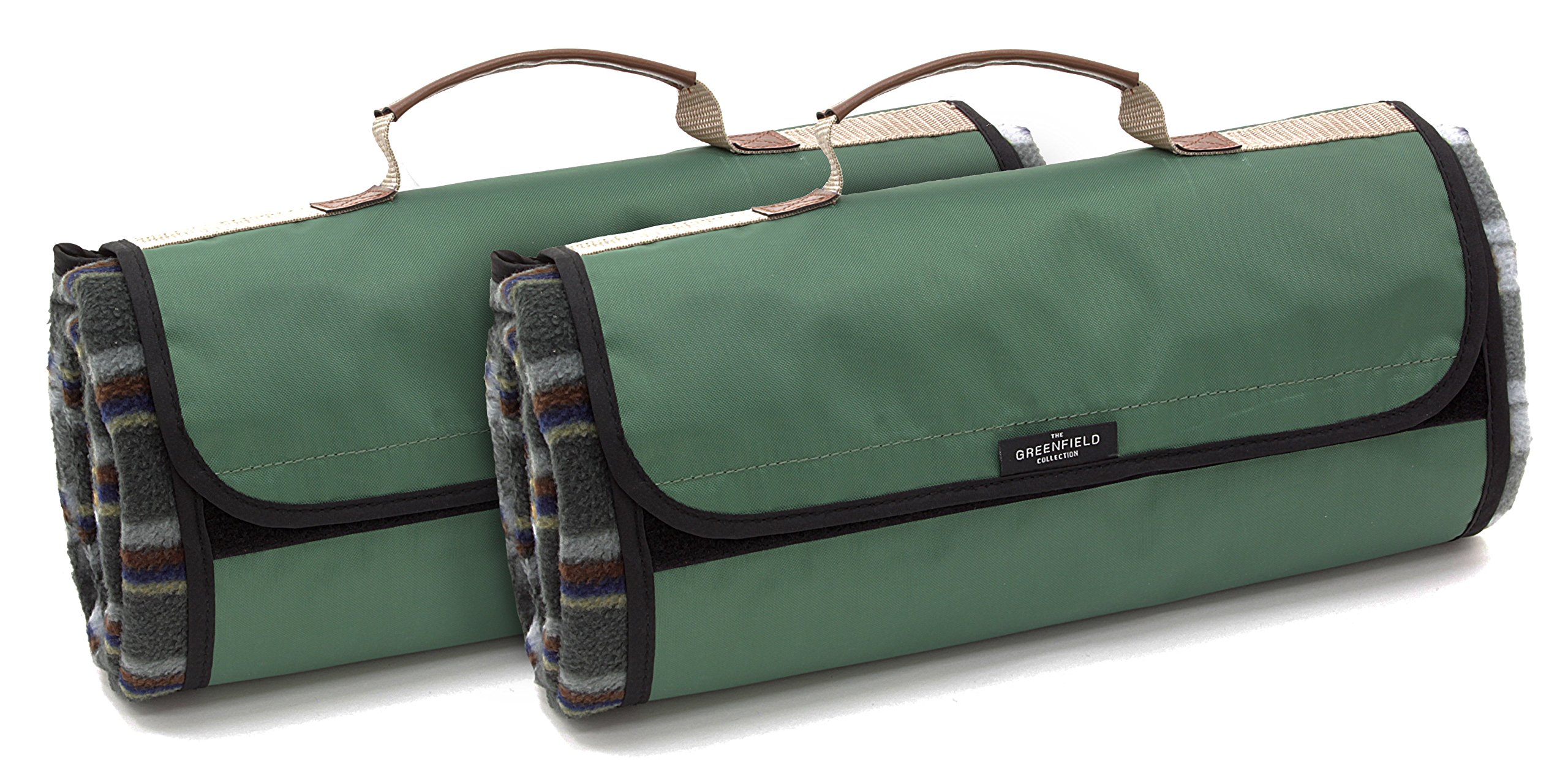 Greenfield Collection Green Field Collection 135Cm X 148Cm Luxury Twin Set 2X Forest Plaid Moisture Resistant Picnic Blanket For Camping, Outdoor, Park, Hiking Beach With Carrying Handle