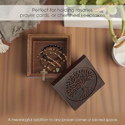 Miniatura 5 de Caja de madera tallada a mano del árbol de la vida, caja de recuerdos del árbol de la vida de madera - Joyero tallado a mano para mujeres, regalos
