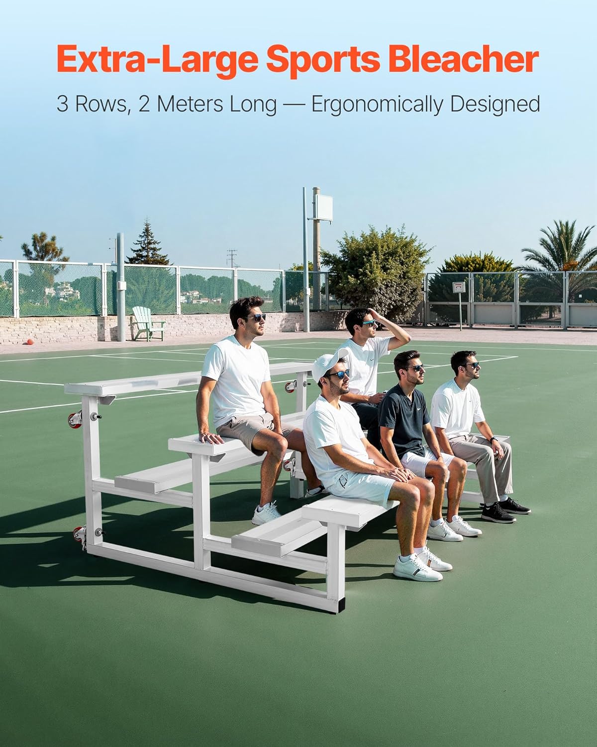 VEVOR Mobile Bleachers, 3-Row Tip-N-Roll Spectator Bleachers with 4 Swivel Casters, Heavy-Duty Aluminum Alloy Seating with Double Foot Planks, Holds 750 lbs / 340 kg per Tier, for Sports Events