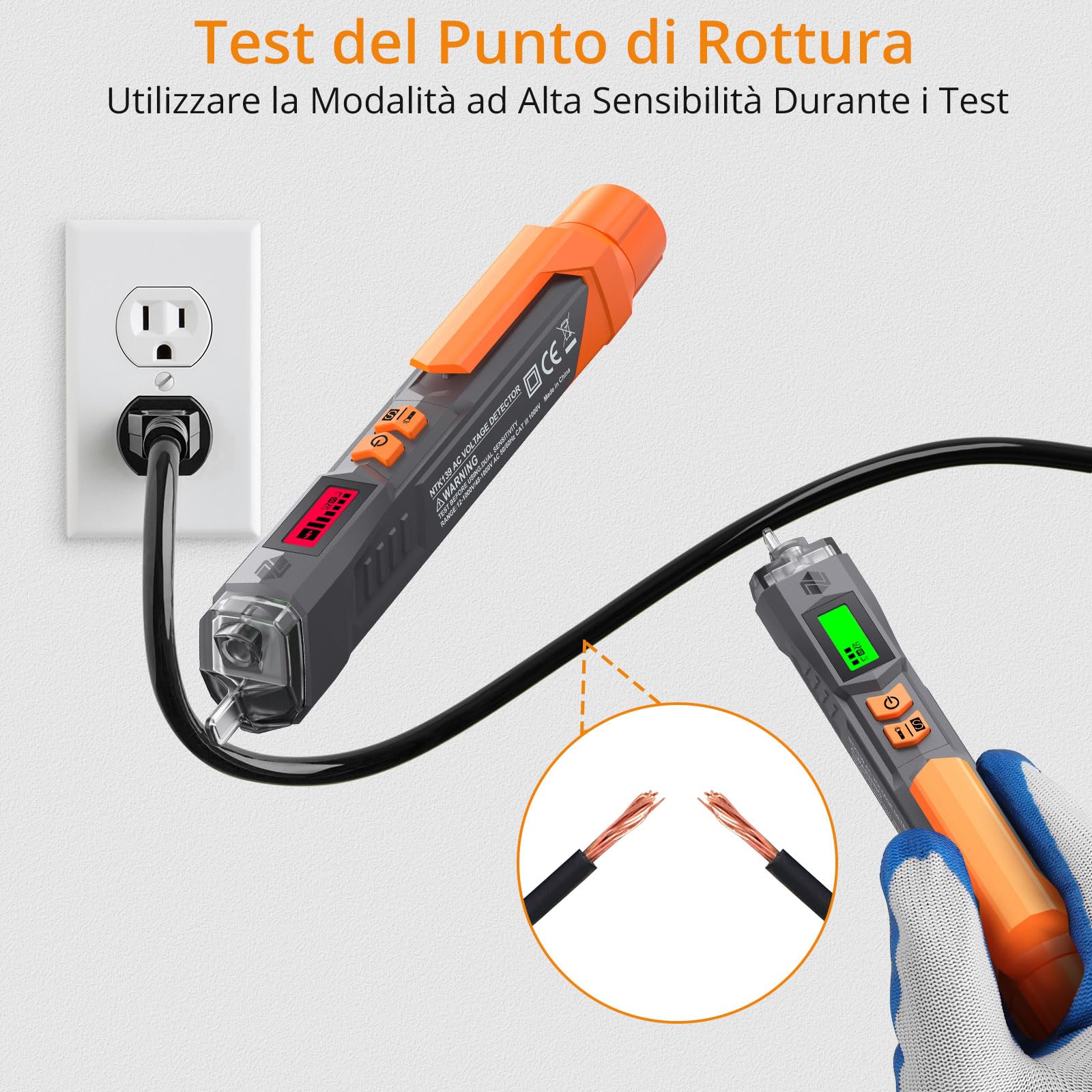 Neoteck Tester di Tensione AC 12-1000V/48V-1000V Cercafase Senza Contatto con Penna Sensibilità Regolabile, Penna Rilevatore di Corrente con Display LCD, Torcia LED, Allarme Sonoro e Luminoso | Rilevatore a doppia sensibilità regolabile da 12 V/48 V-1000