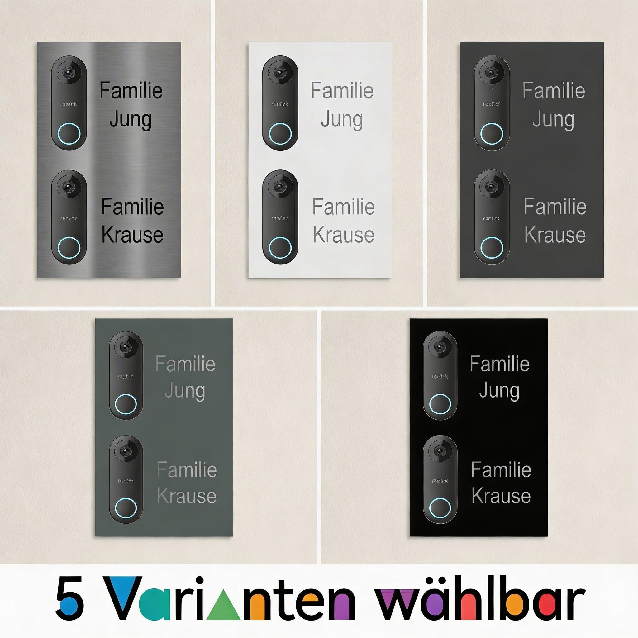 Jung Edelstahl Design Türschild für Reolink Türklingel Doppel 200x340mm – V2A Edelstahl 1,5mm, 2 Familienhaus, personalisierbar (Lasergravur/UV-Druck) (V2A Edelstahl)