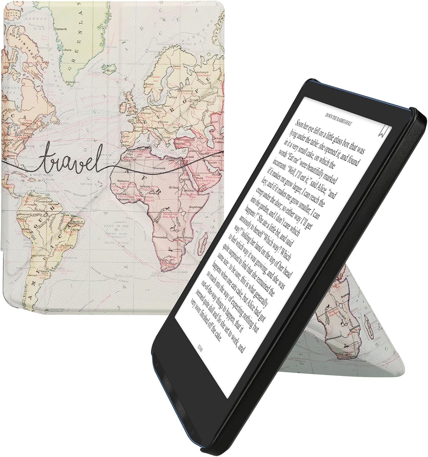 kwmobile Origami Case Compatible with Pocketbook Verse/Verse Pro/Verse Color/Vivlio Light/Light HD - Case Slim Premium PU Leather Cover with Stand - Travel Black/Multicolor