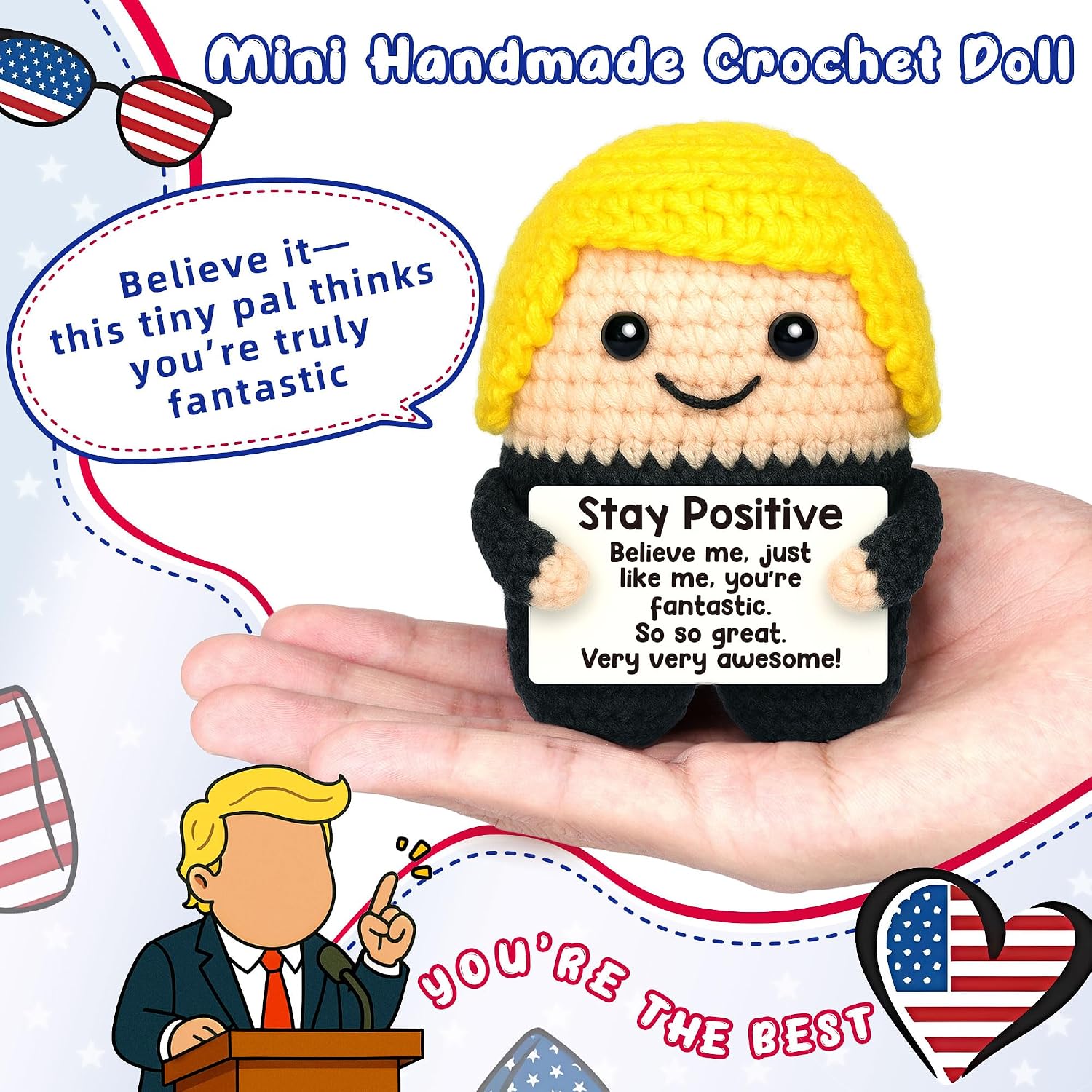 Fathers Day Men Gifts for Teen Boys Gifts for Adult Coworker Employee Team, Funny Birthday Gift for Mens Cheer Up Support Handmade Crochet Gift