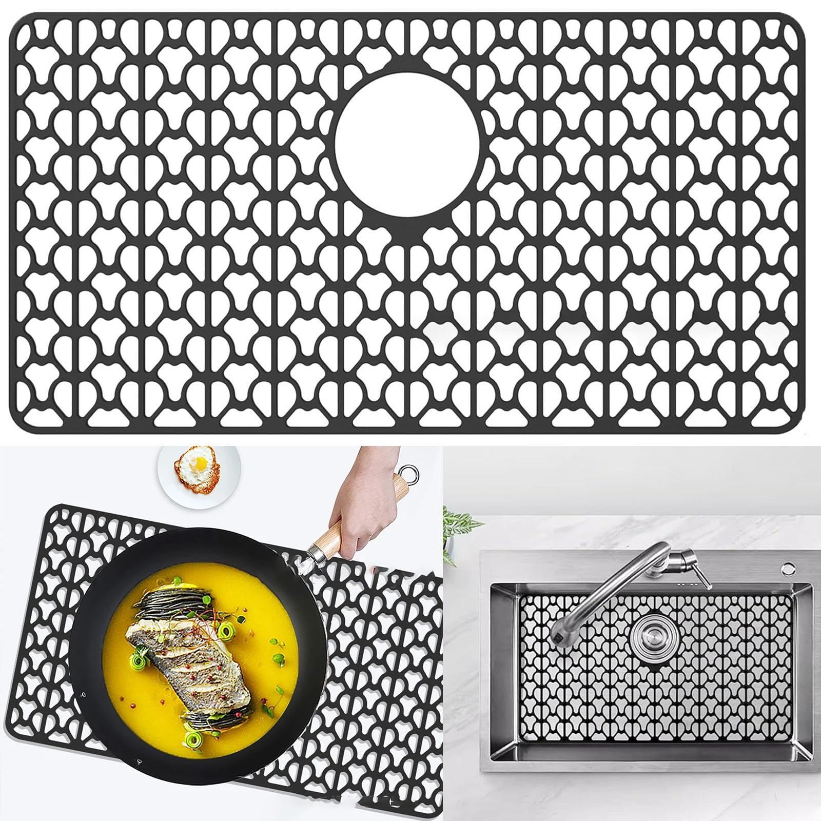 Tapis De Protection Pour évier De Cuisine – Silicone 66x35,5 Cm, Antidérapant, Résistant à La Chaleur, Facile à Nettoyer, Modèle Avec Trou Central Ou Latéral - 2