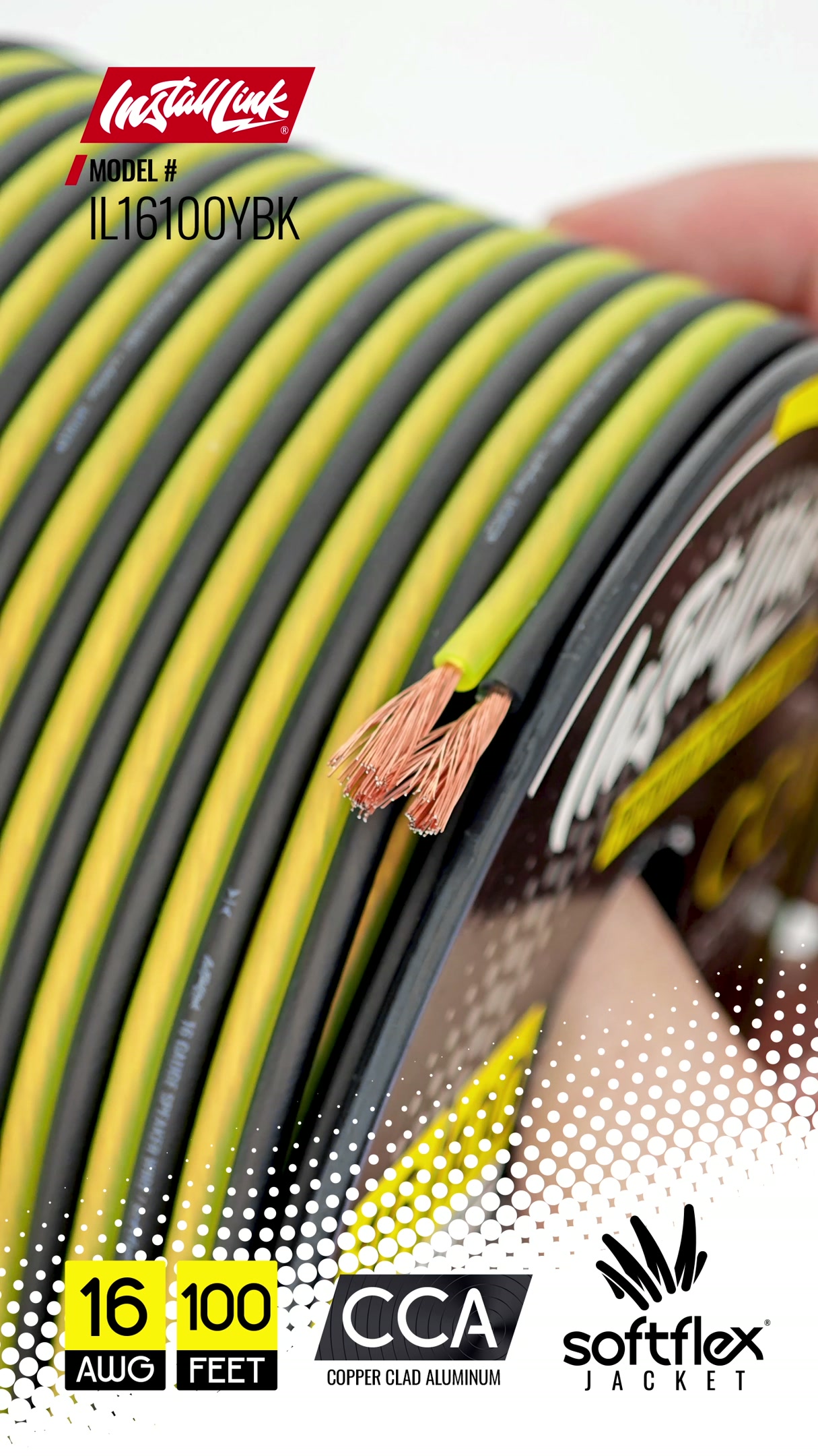 Image of Install Link 16 AWG Gauge Speaker Wire (100 Feet) Car or Home Theater (CCA) | 16 /2 Speaker Cable, 2-Conductor, Frosted Yellow /Black, Easy Strip, Polarity ID, for Car Audio & Home Stereo