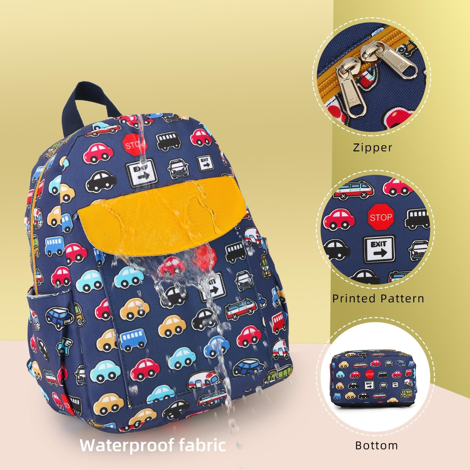 willikiva Cute Zoo Little 2d Backpack Kid Backpacks for Girls and Boys Toddler Backpack Waterproof Preschool Safety Harness Leash(DeepBlue Bus) - Image 7