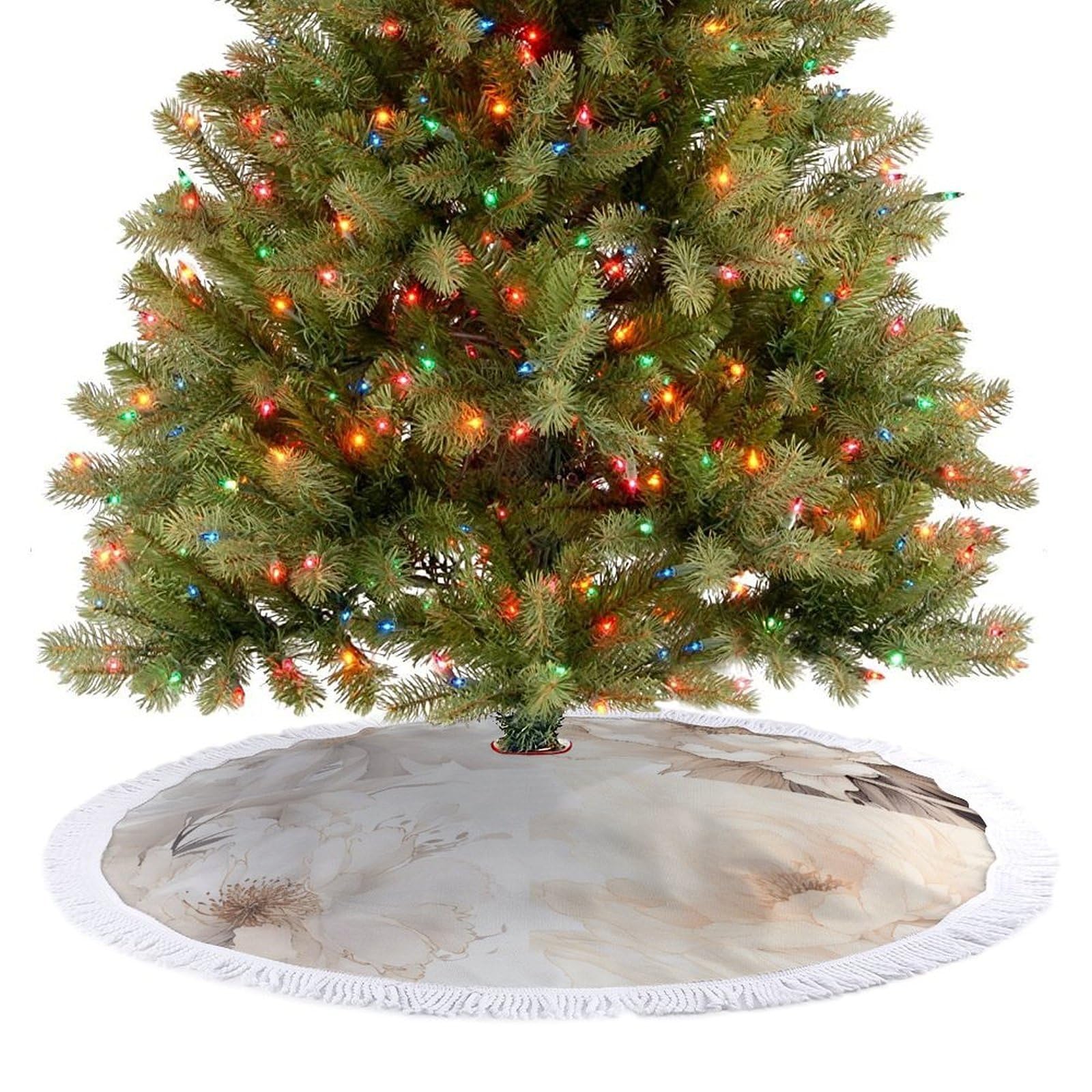 Image Christmas Tree Skirt 36"x36" Rustic Xmas Tree Mat with Tassel Ornament Christmas Trees Cover Skirt Mat for Evergreen Trees Ornament Winter Holiday Mats Decorations