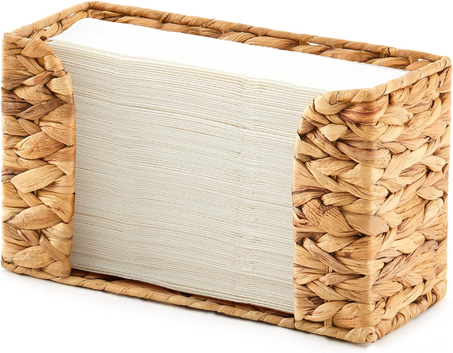 LemonRoad Water Hyacinth Guest Towel Holder for Bathroom, Handwoven Wicker Napkin Holder for Countertop, Rustic Farmhouse Paper Towel Organizer for Kitchen Vanity, Fits C-fold & Multi-fold, Natural