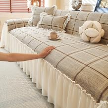 ROOMLIFE Checkered Couch Cover Boho Sofa Covers for 3 Cushion Couch Washable, Furniture Protector Sofa Couch Cover for Dogs, Soft Pet-Friendly Sofa Slipcover, Couch Blankets with Ruffle 67X118