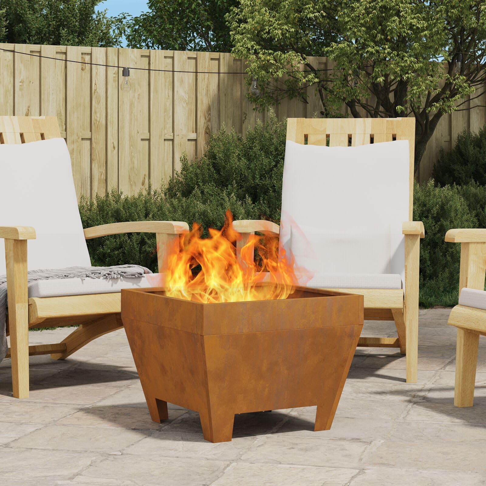Homgoday Brasero Exterior Jardin Grande,Estufa al Aire Libre para Camping Cuenco para Hogueras Fogata Cuadrada 50x50x30 cm de Acero Resistente al Clima