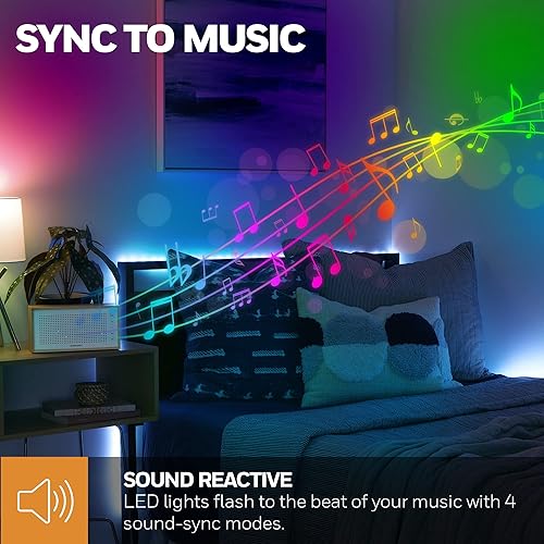 Miniatura 7 de Honeywell Tira de luces LED RGB alimentadas por USB de 8.2 pies para decoración del hogar, luces montadas debajo del gabinete, con 4 modos de música