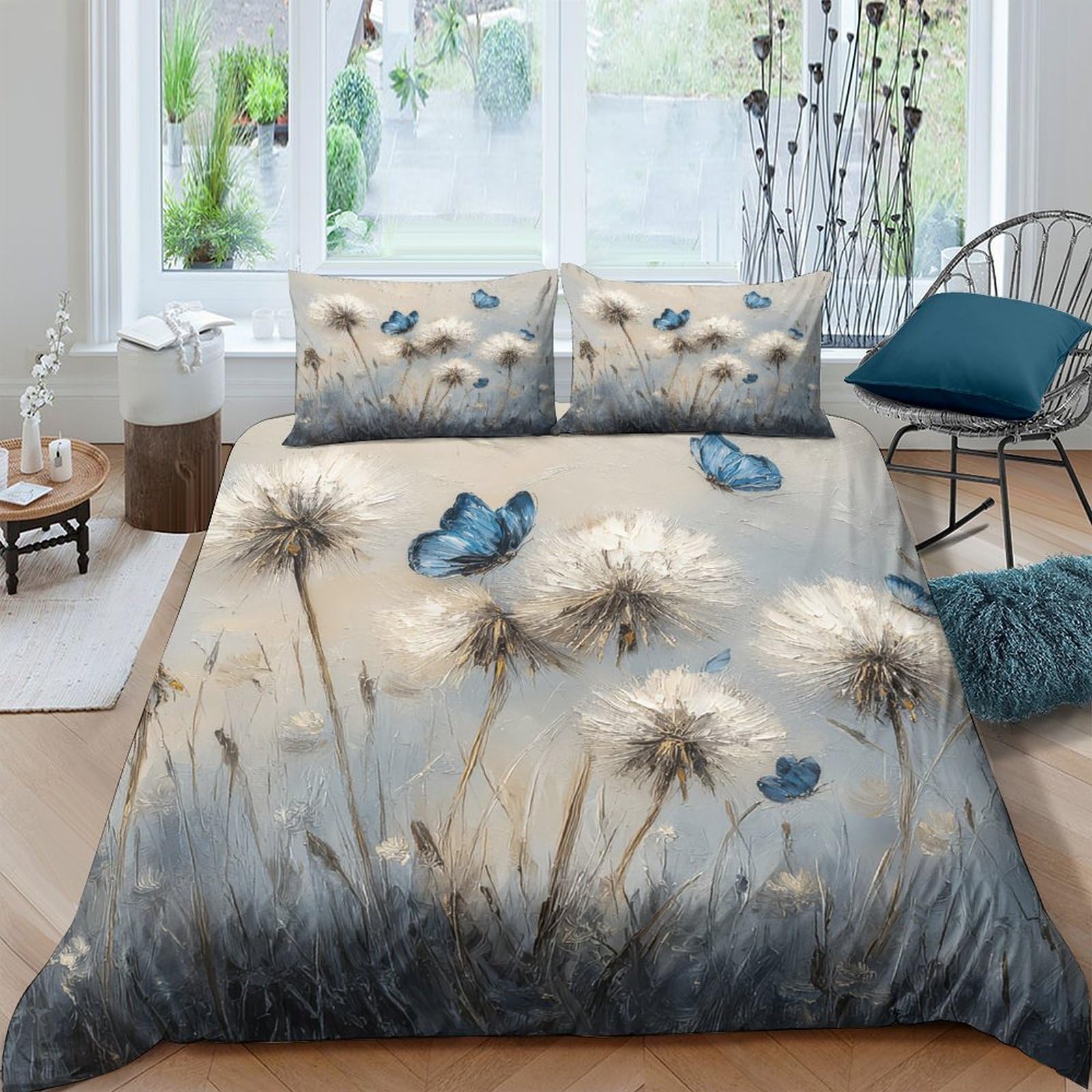 Ctjqhvkz Style-6 3D Printed Dandelion Meadow Fitted Sheet Microfiber Soft Blue Butterfly Mattress Cover For Bedroom Dorm Decor Single（135X200cm）