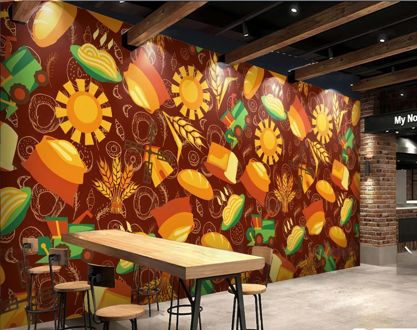 XDOUBAO Wallpaper Personalized Hand-Painted Bread Western Pastry Room Burger Fast Food Snack Bar Afternoon Tea Western Restaurant Background Wall Wallpaper Coffee Shop Mural,3D,150x105cm