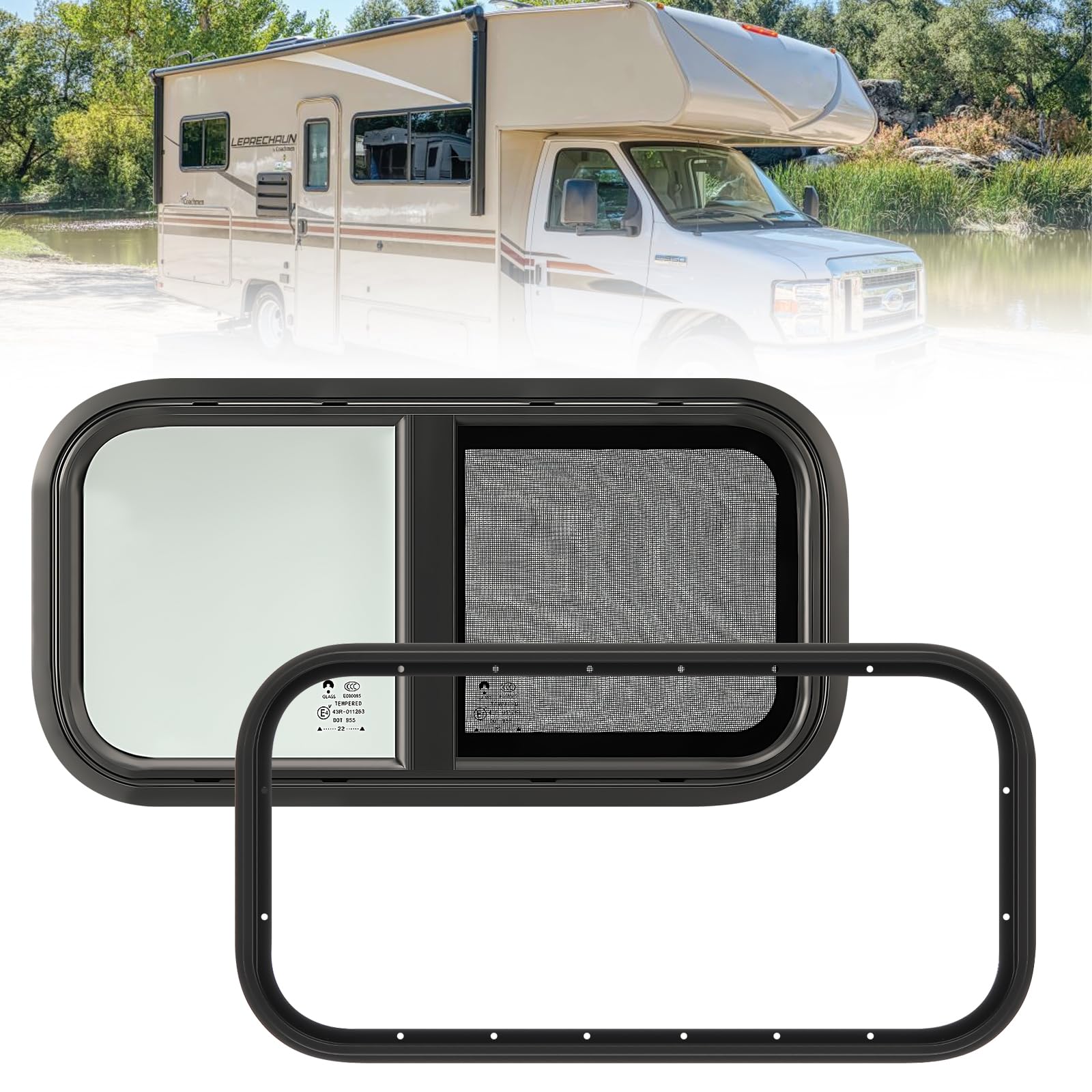 GEARMONSTER Wohnwagen Fenster, Caravan Seitenfenster, Wohnmobil Schiebefenster, Wohnwagen Fenster getönt mit Fliegengitter für Wohnmobile, Anhänger, 600x300mm Wohnwagenfenster