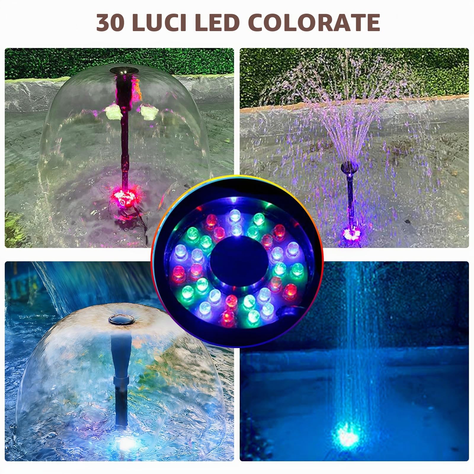 PORFOYO Pompa per fontana esterna 220 V, pompa per laghetto con filtro, pompa per fontana, piccola con luce, pompa per giochi d'acqua, pompa per laghetti, laghetti, fontane silenziose, 2000 l/h 25 W