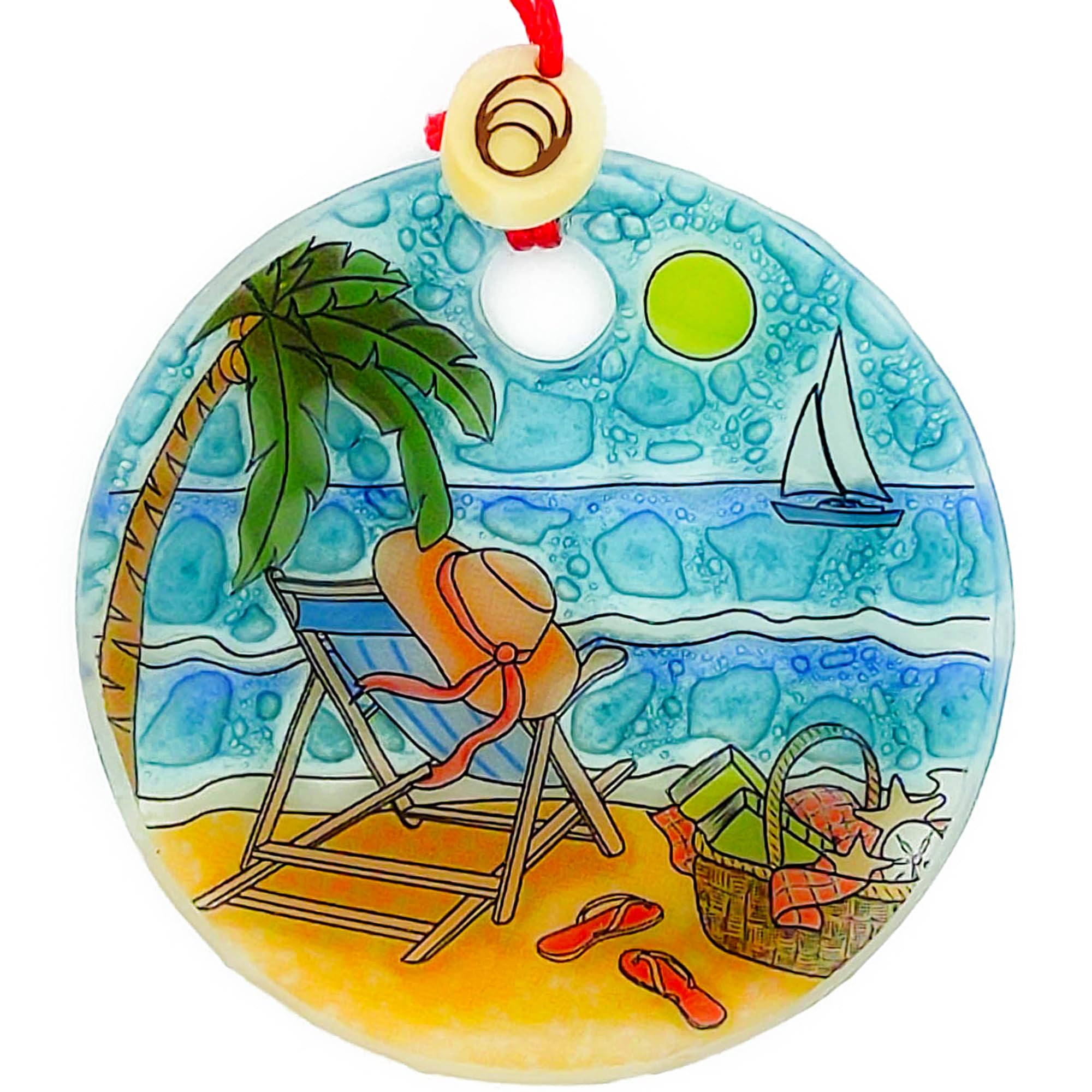 Attrape-soleil de Noël plage en verre fusionné plat 6,3 cm