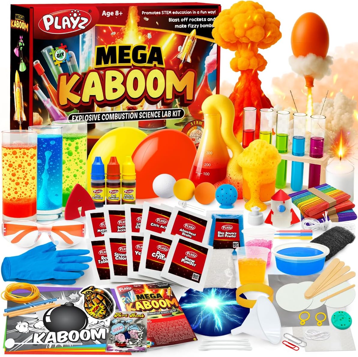 Playz Mega Kaboom! 150+ Explosive Science Experiments Kit for Kids Age 8-12 with 75 App &amp; Video Guided Experiments - Chemistry Set STEM &amp; Educational Toys &amp; Gifts for Boys, Girls, Teenager