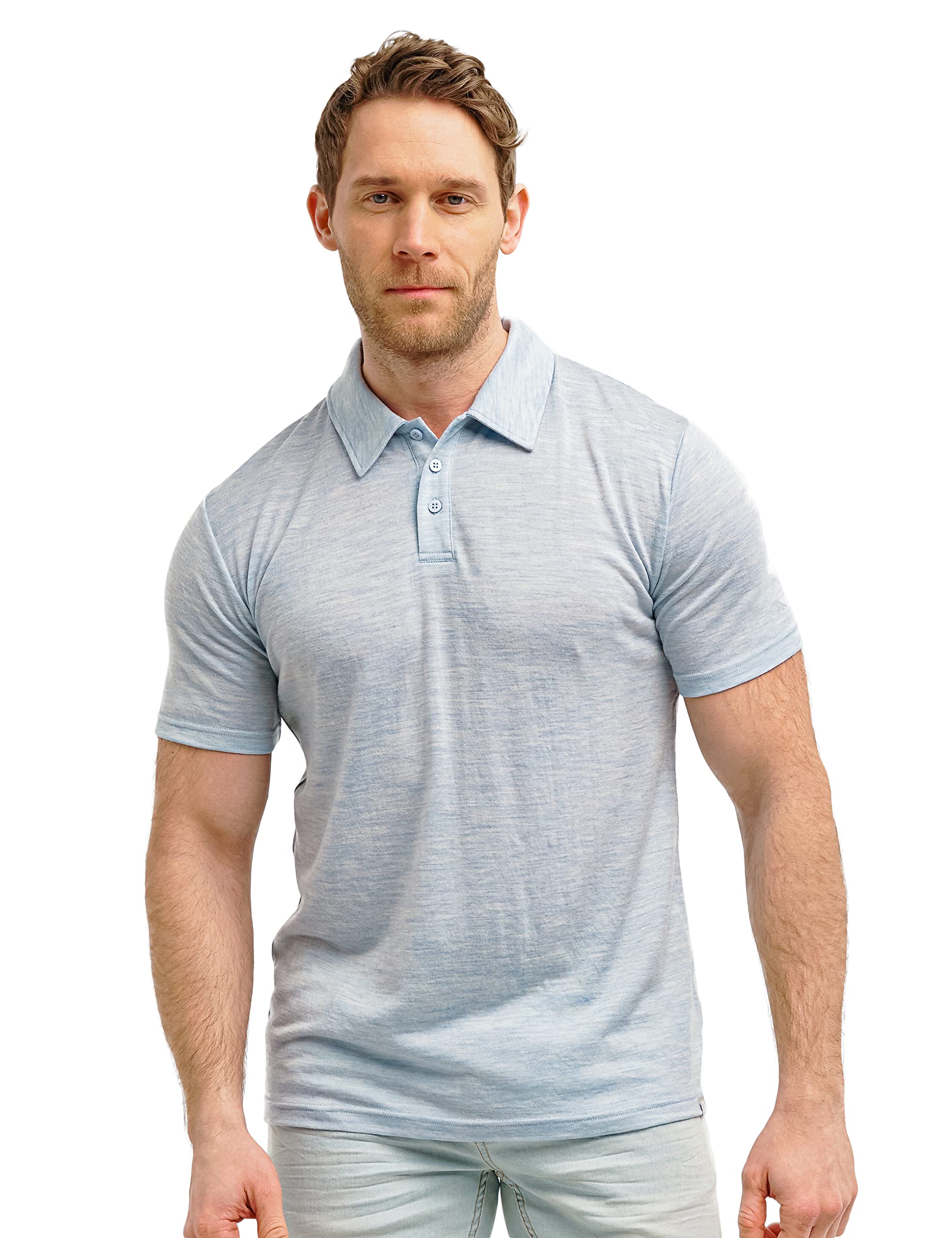 100% Merino Poloshirt Herren - Outdoor Atmungsaktiv Merino Shirt Herren Kurzarm Polo und Langarm Polo (X-Large, Arctic Ice Polo)