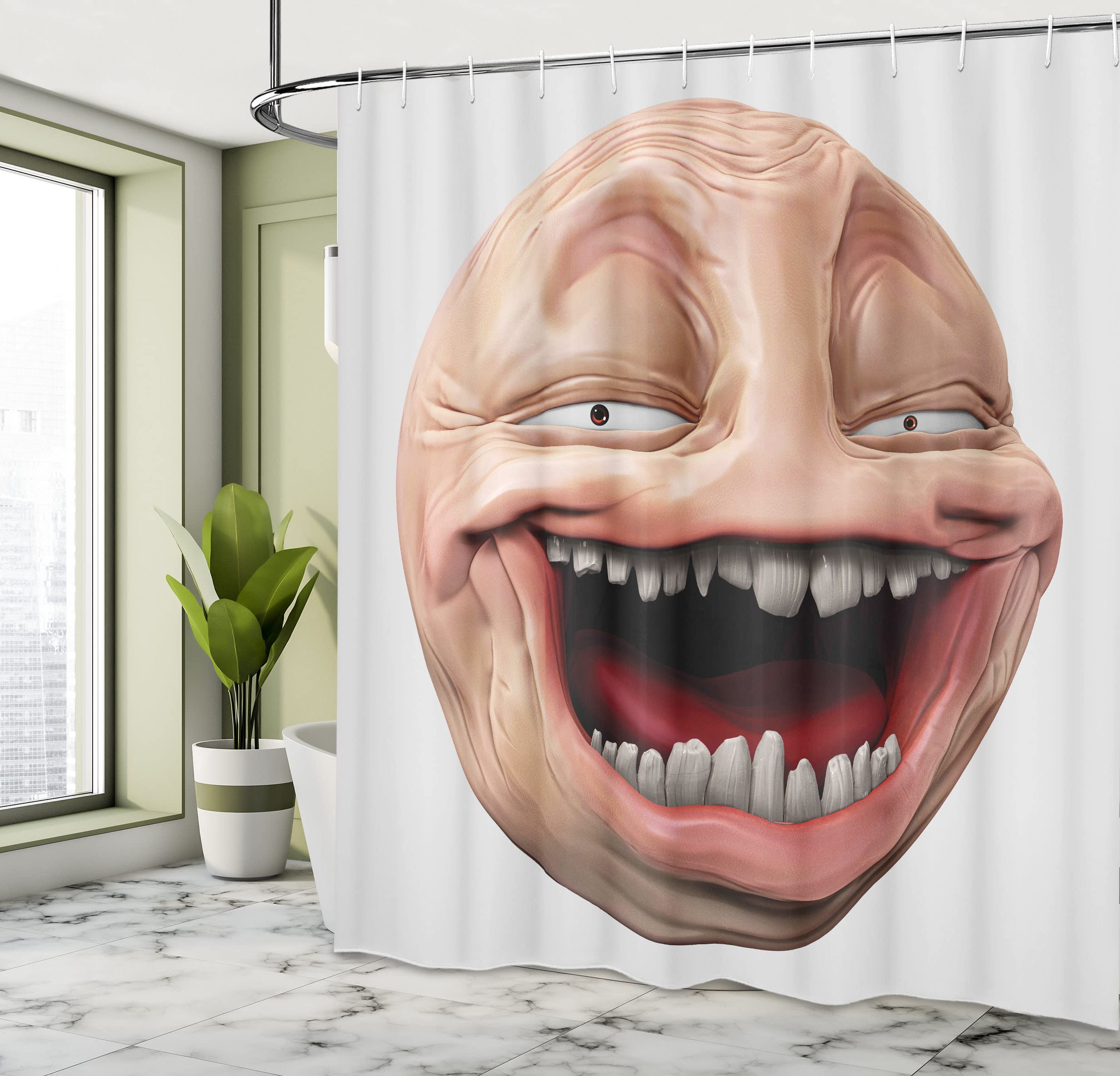 Amazon.com: Ambesonne 幽默浴簾,撲克臉Guy Meme 笑模擬人士Smug Stupid Odd Post Forum  圖形,布料浴室裝飾組附掛鉤,寬175.3 x 長77.8 公分,珍珠桃紅色: