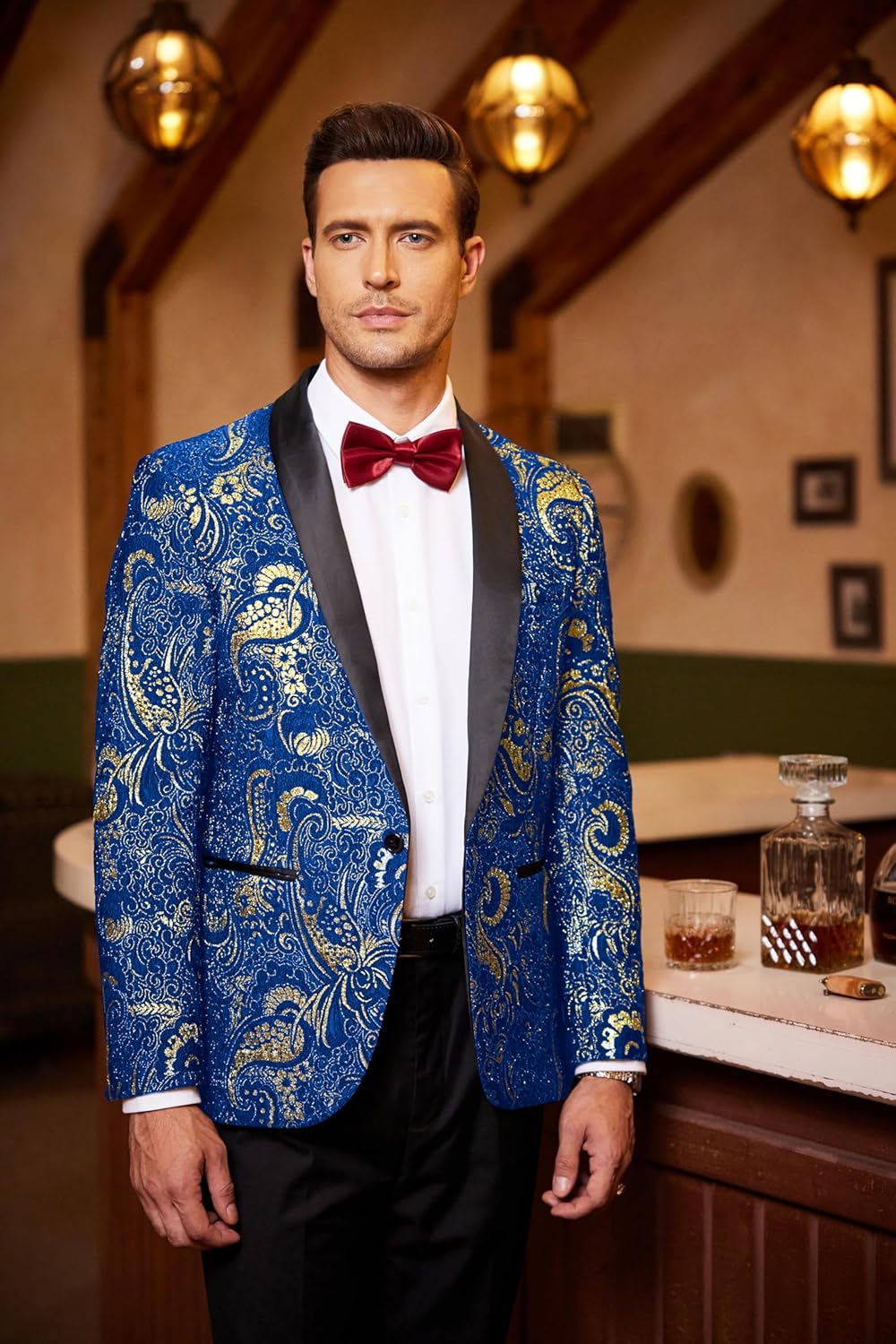 COOFANDY Men's Floral Tuxedo Jacket Luxury Embroidered Wedding Blazer Dress Suit for Party Dinner - Image 4