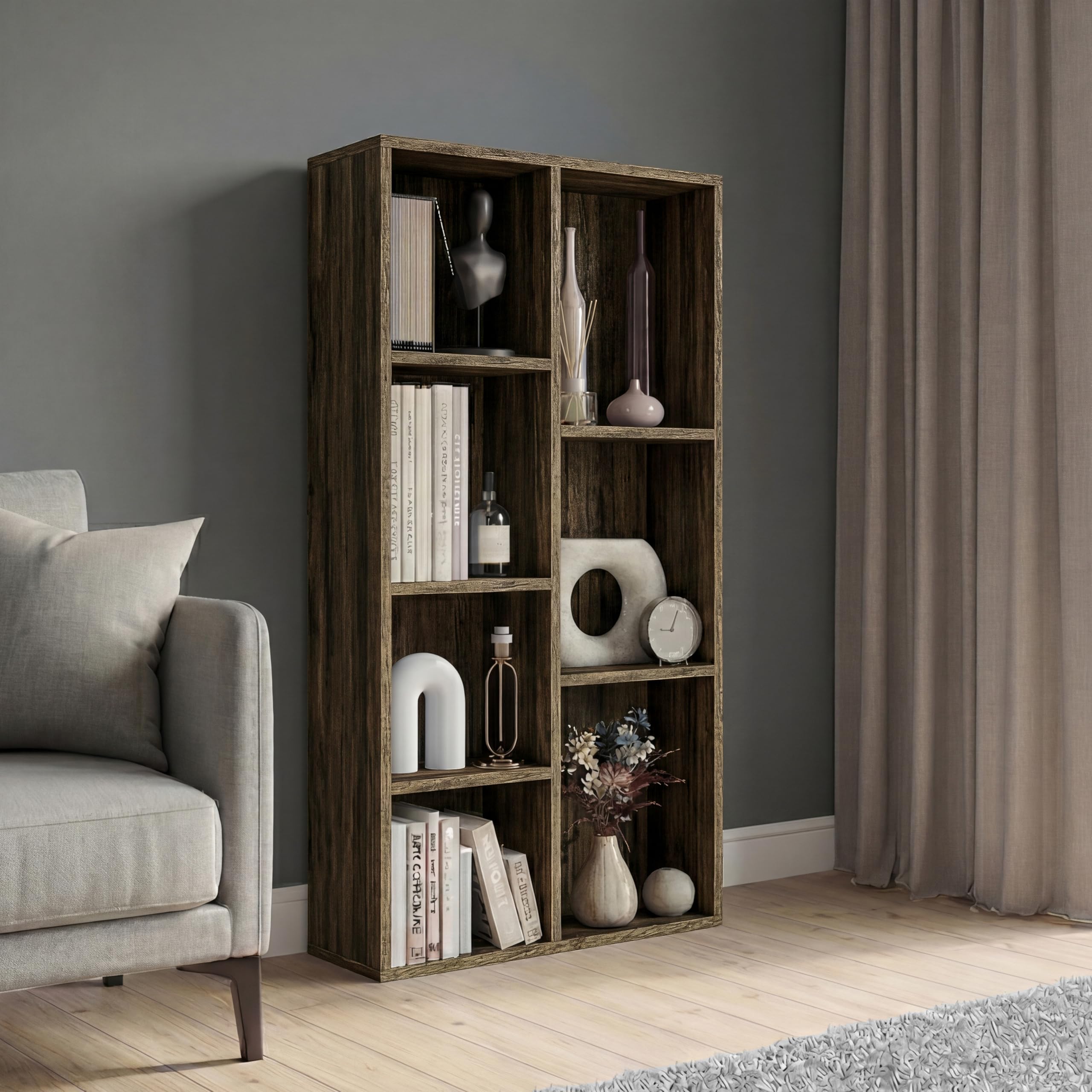 Vida Designs 7 Cube Storage Unit, Dark Wood, Wooden Shelving Display Storage Unit Office Living Room Furniture