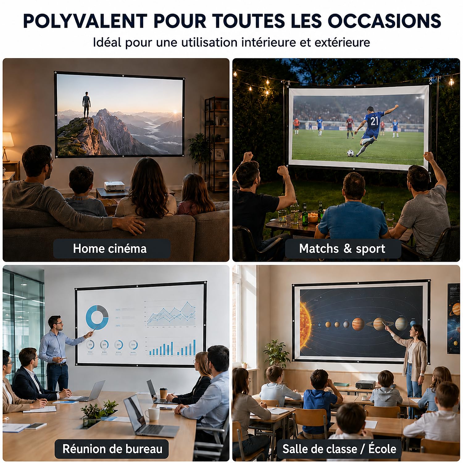 Écran de Projection 84 Pouces 16:9, Pliable Anti-Plis Portable Écran de Vidéoprojecteur pour Home Cinéma Extérieur Intérieur, Supporte la Projection Double Face, 186cm*105cm