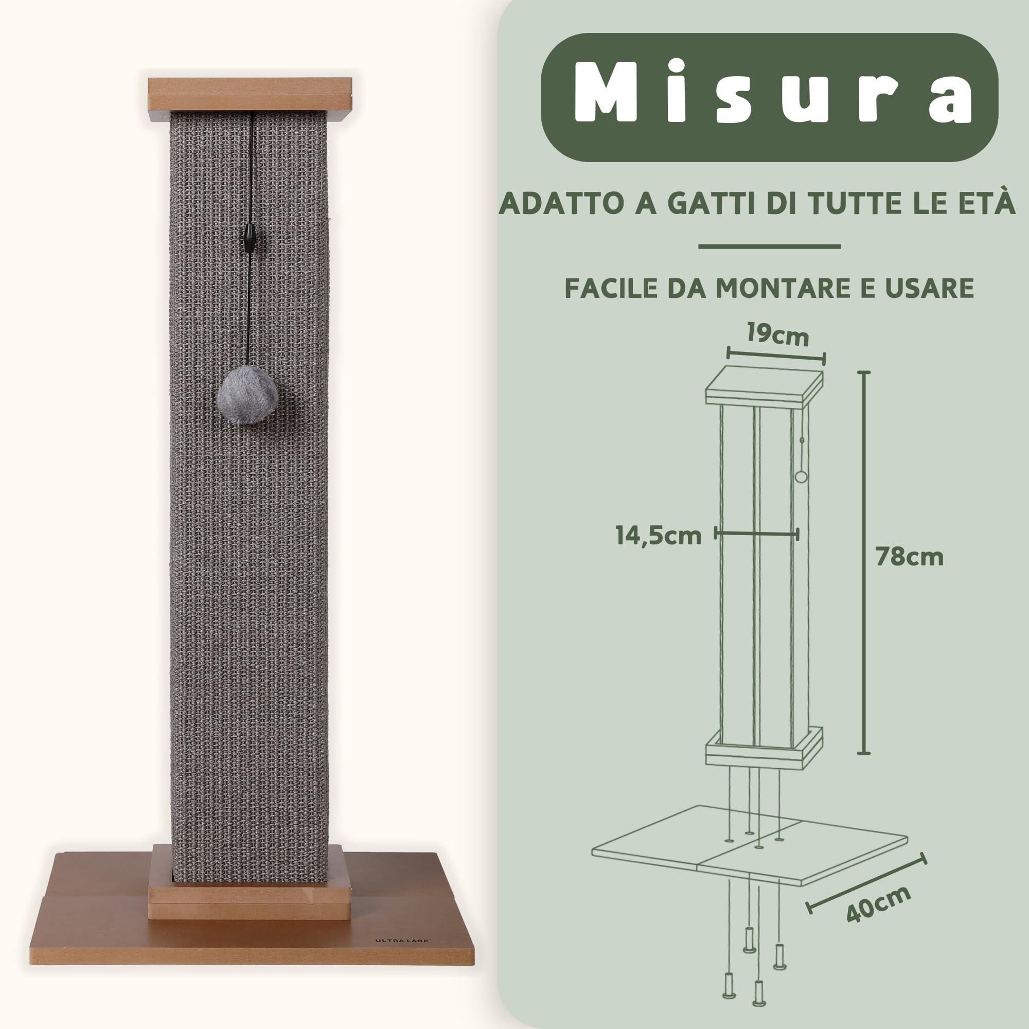 Rascador para Gatos ultrarresistente, Gran Columna Romana Vertical con gisal Duradero y Resistente al Desgaste para Disfrutar rascando sin límites (Gris)