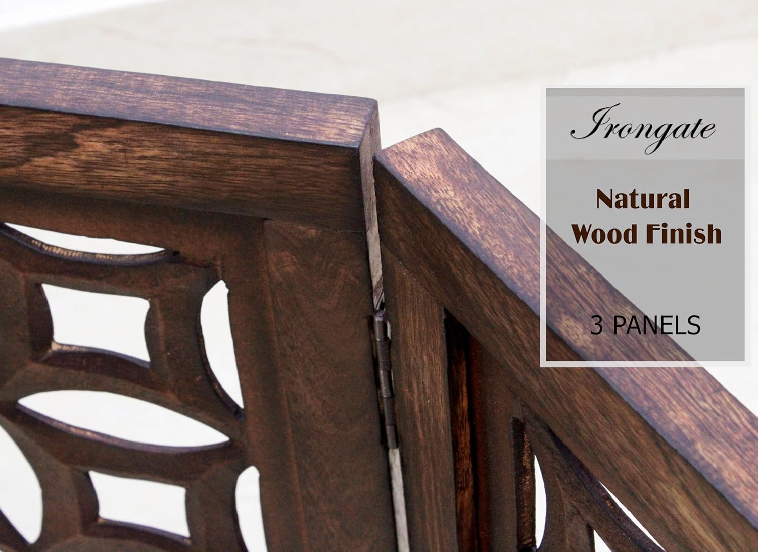 Wooden Foldable Pet Dog Safety Gate -3 Panels 20"Wx24"H- Hand Carved Solid Wood And MDF - Free Standing Portable Indoor Doorway Hall Stairs Dog Puppy Fence - Fully Assembled - Antique Brown -IRONGATE