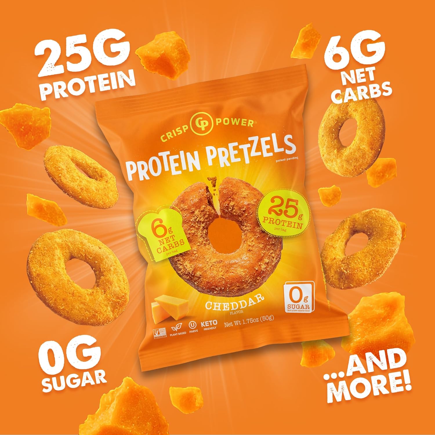 CRISP POWER Protein Pretzel Snack Bundle – Sea Salt, Everything, & Cheddar (6 Packs Each) – Up To 28G Protein Per Pack, Low Carb, Vegan, Keto, Baked, Savory Pretzel Bites