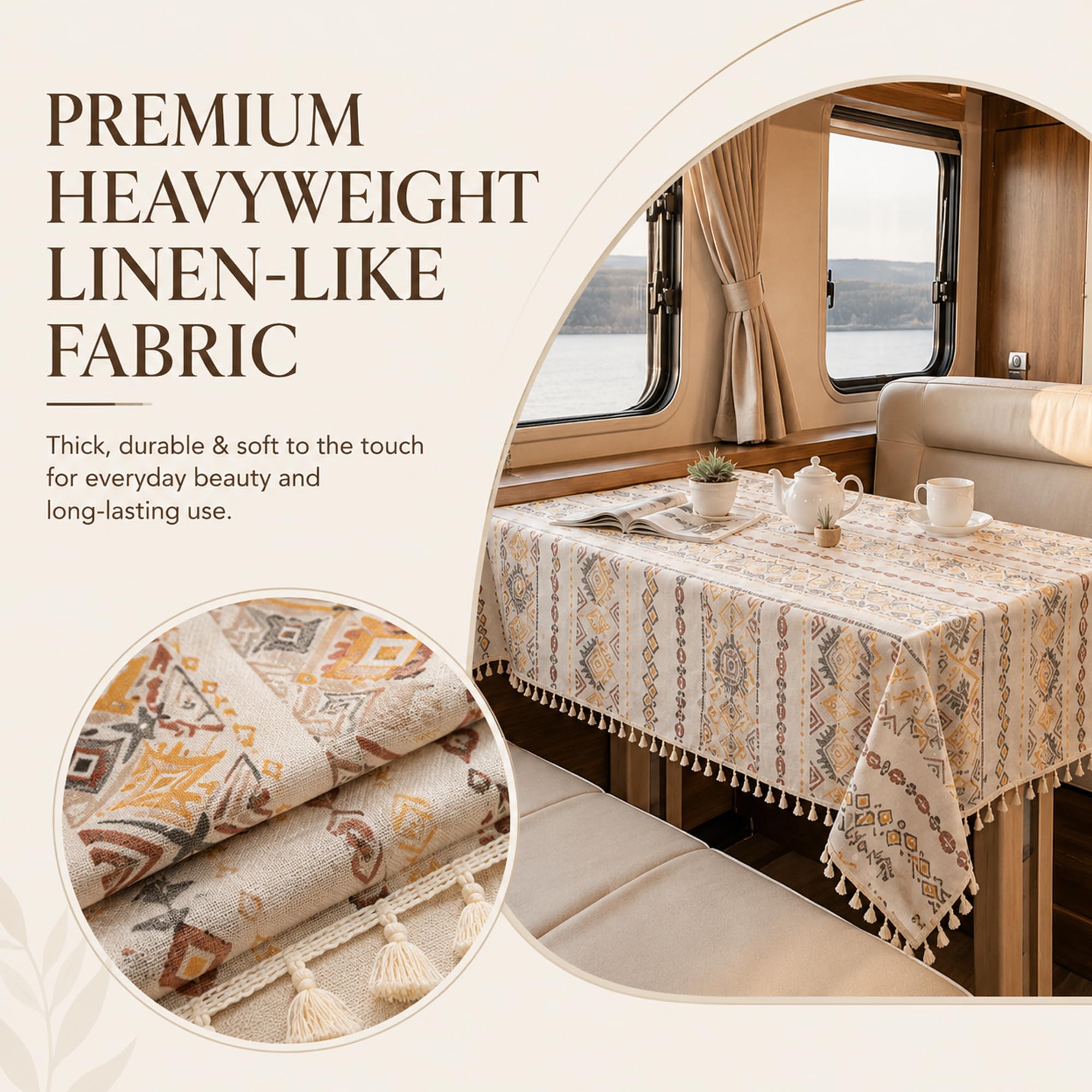 Mantel De Mesa Boho Rectangular con Diseño Geométrico Y Flecos