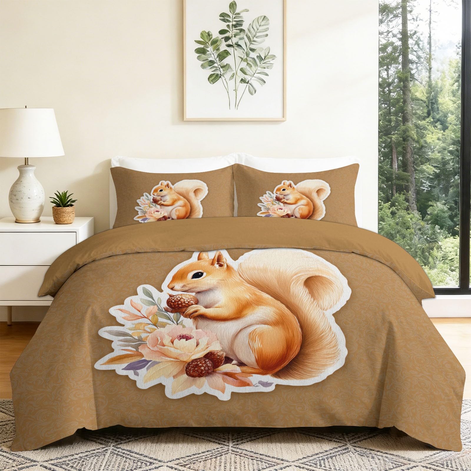 Housse de couette écureuil 160x200 cm en microfibre brun avec glands