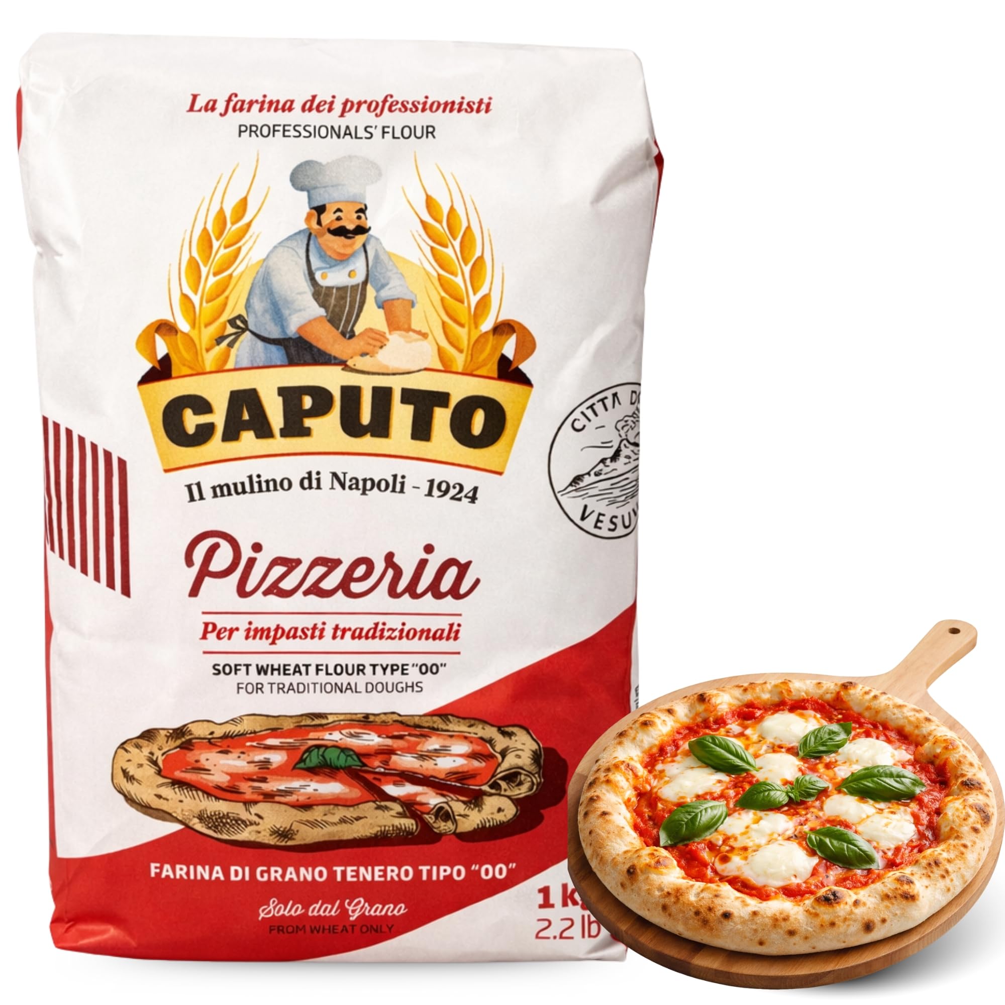 Harina Caputo Pizzeria, Origen Italiana, ideal para masas de alta hidratación, ligera y perfectamente levada, Recomendado para la clásica pizza napolitana, Tipo Harina 00, Contiene 1 unidad de 1 Kg - imagen 1