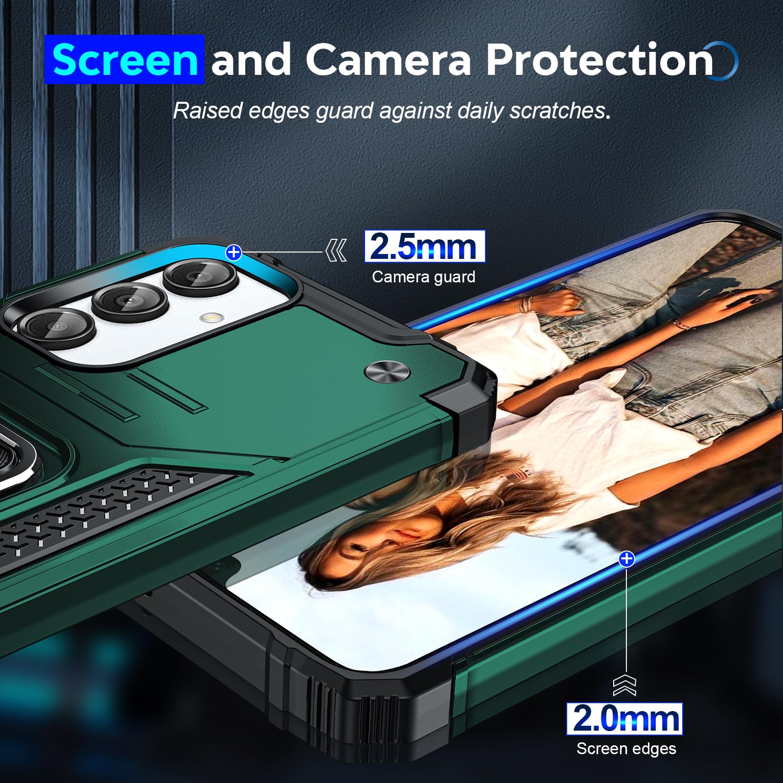 LeYi Etui do Samsung Galaxy A16 5G z [2 opakowania] Szkło hartowane + folia na aparat [2 opakowanie], metalowa obudowa silikonowa TPU odporna na wstrząsy zderzak do telefonu Samsung A16 5G Zielony