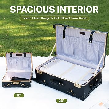 urecity Vintage Luggage Sets of 3 Piece - Hardside Lightweight Spinner Suitcases - Retro Travel Set includes Under Seat Train Case, 26+20+12 (Black)