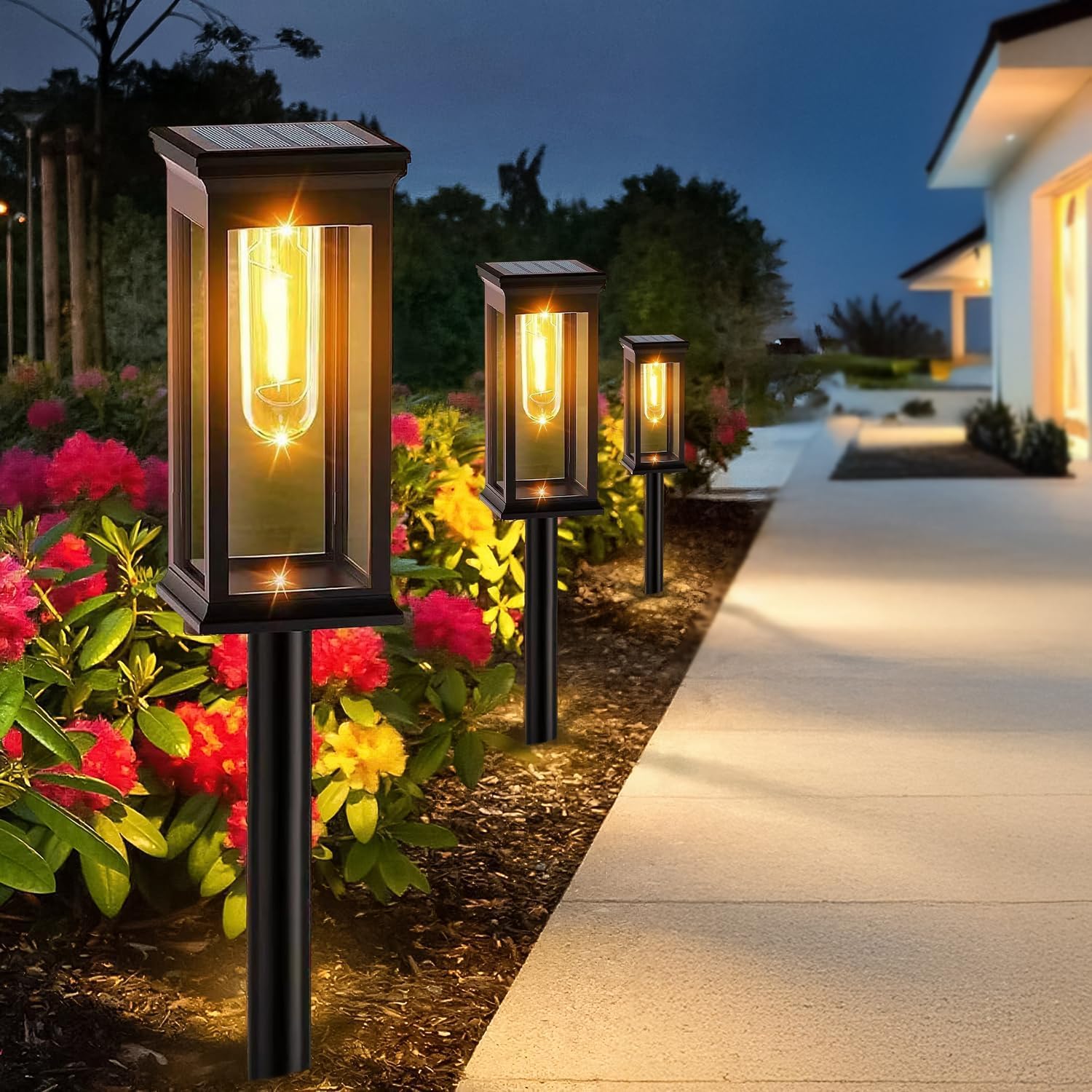 8 Pack Solar Pathway Lights Outdoor IP65 Waterproof - Bright Solar Lights Outdoor Auto On Off Pathway Lights