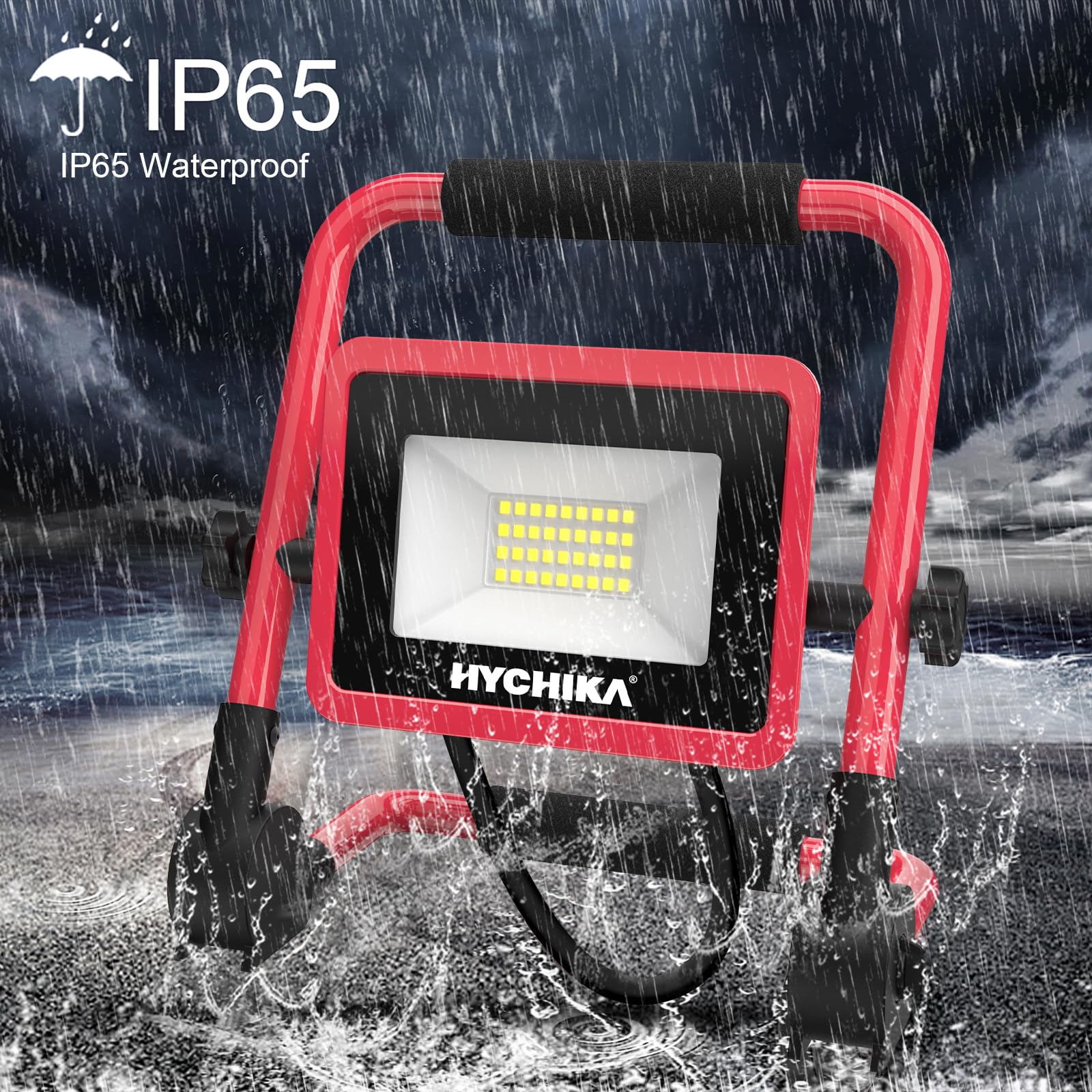 HYCHIKA Foco Led 30W - Luz Portatil Foco Led Exterior Trabajo con 3500 LM 6500K Blanco Brillante, Luz IP65 Impermeable para Usar en Exteriores, Lámpara Portátil para Obras, Jardines, Garajes