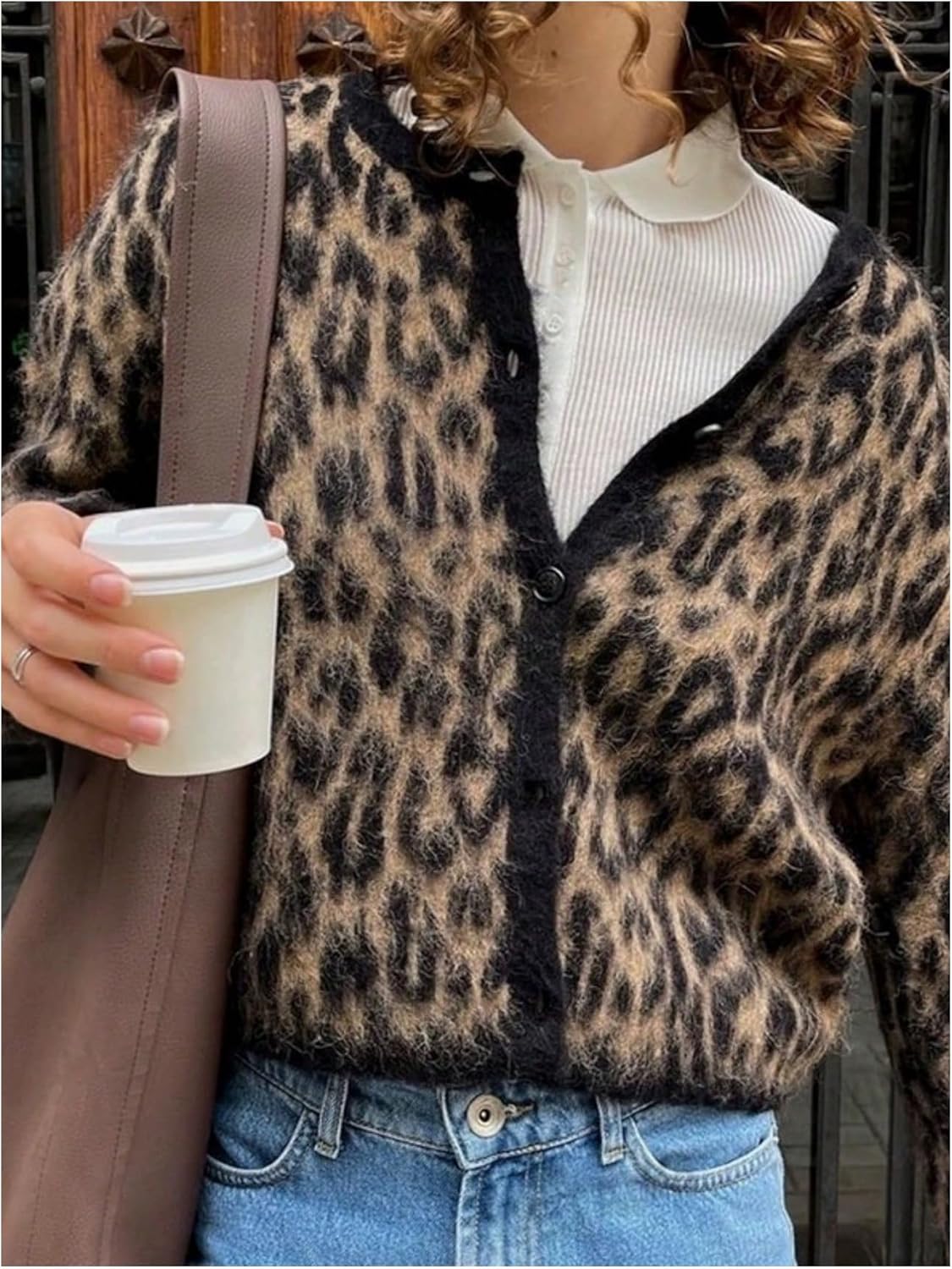 MakeMeChic Women's Furry Cheetah Print Cardigan Sweater Button Up Long Sleeve Outerwear - Image 4