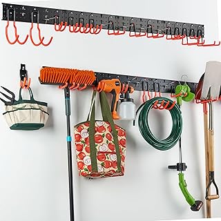 Wallmaster 27 PCS Tool Storage Rack, Garage Storage Wall Mount Organizer Garden Tool Storage Organization System Broom Holder Hooks Hangers Max 500lb for Yard Tools, Shovels, Brooms, Mops