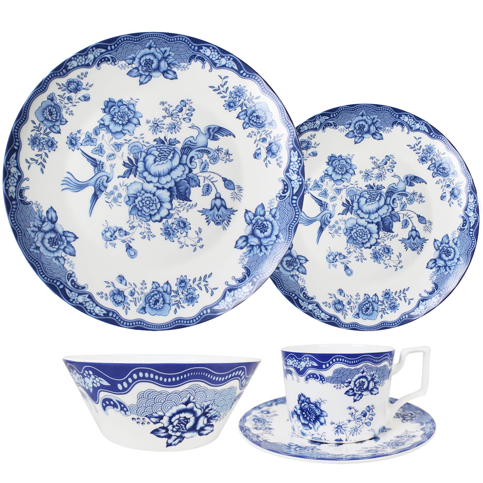 New Bone China zestaw zastawy stołowej na 8-40-częściowy porcelanowy zestaw zastawy stołowej z talerzami obiadowymi, miseczkami sałatkowymi, filiżankami do kawy i spodkami – zestawy okrągłych talerzy