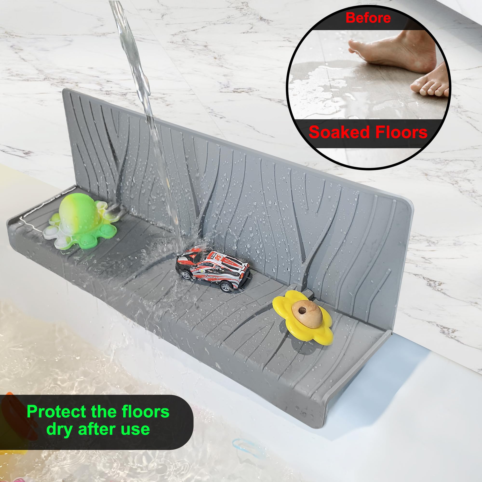 KindGa Bathtub Splash Guard For Tub Kids Play Shelf Area