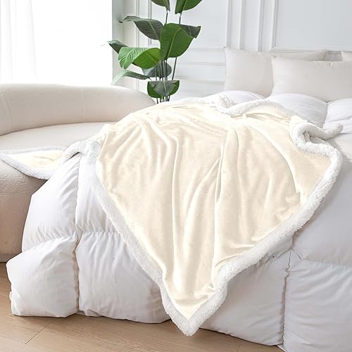 Miniatura 6 de Manta de forro polar sherpa, manta suave y mullida para sofá cama, cálida y acogedora, beige, 50 x 60 pulgadas