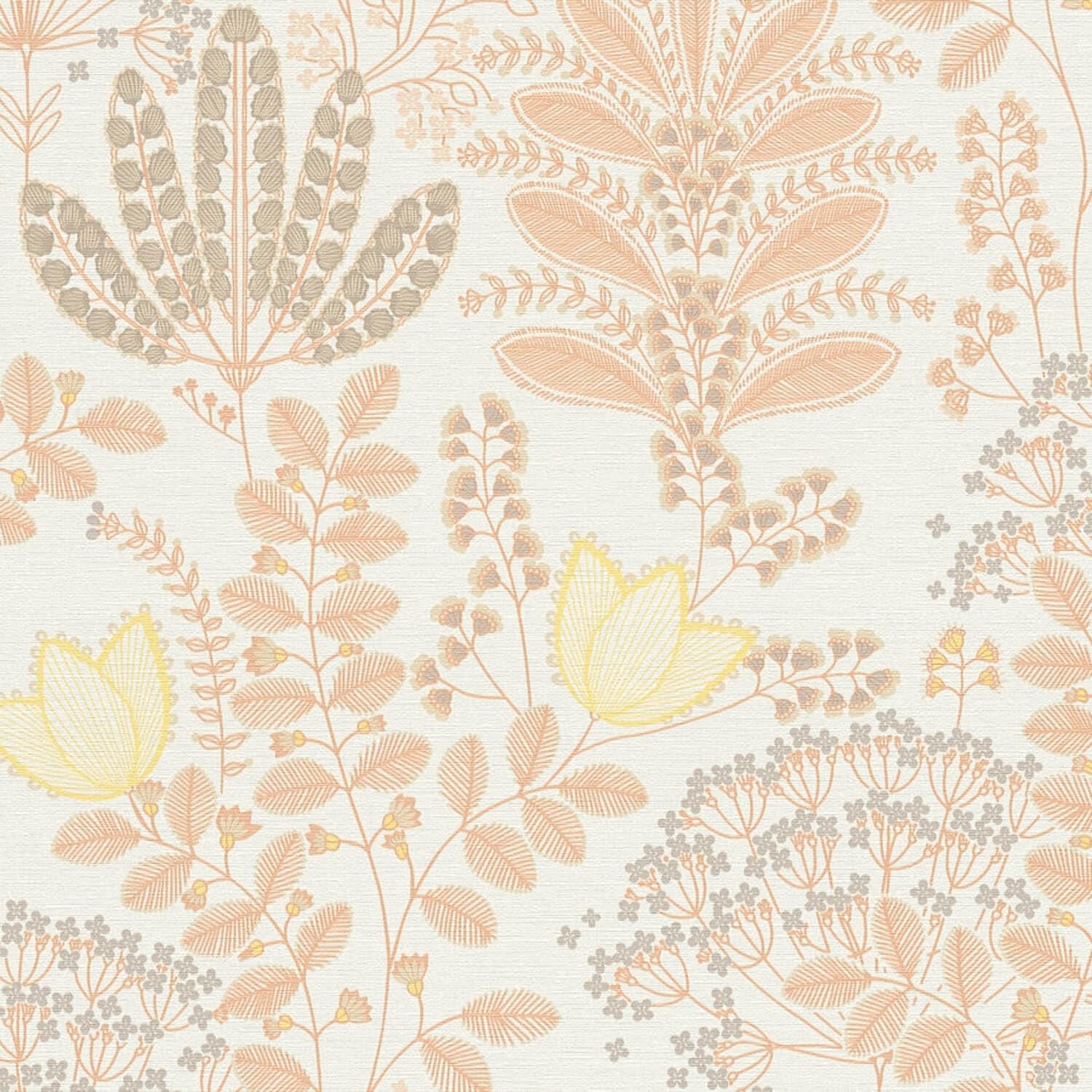 Papel pintado de flores crema Profhome 393491-GU de tejido no tejido 5,33 m2
